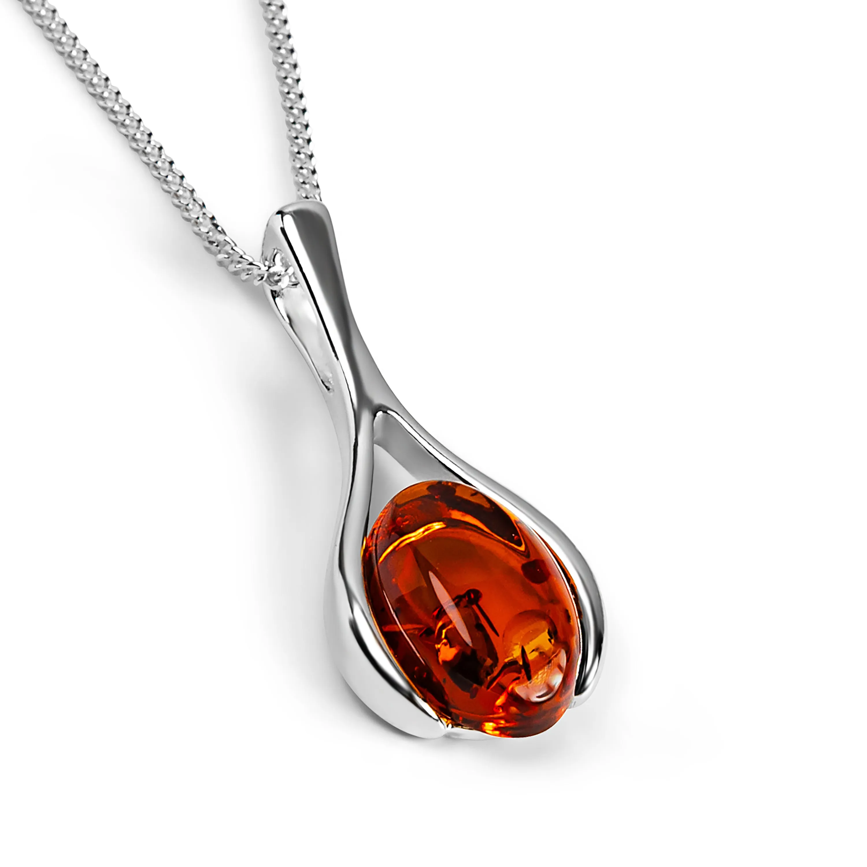 Pear Drop Necklace in Silver and Amber sold by Henryka