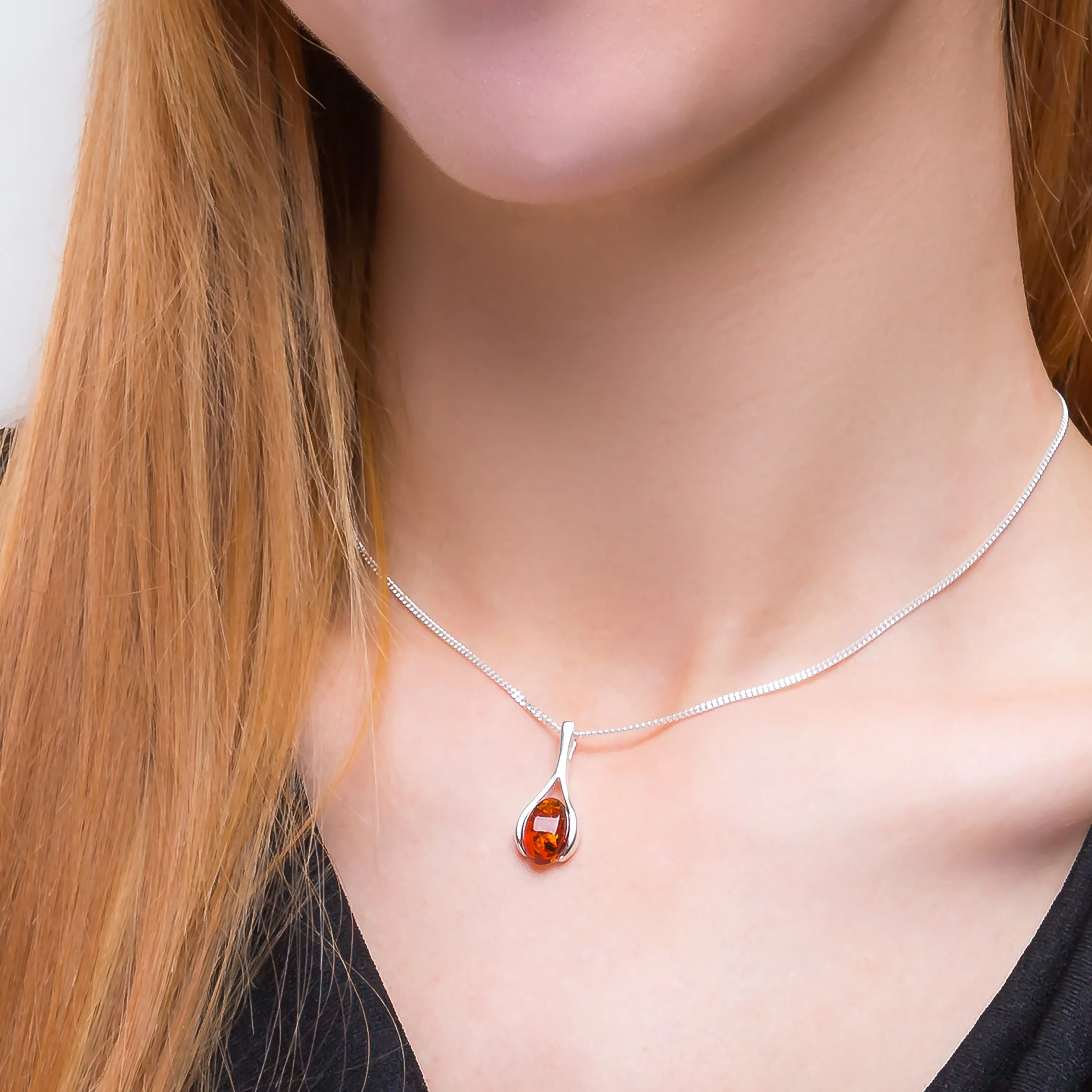 Pear Drop Necklace in Silver and Amber sold by Henryka product image thumbnail 2