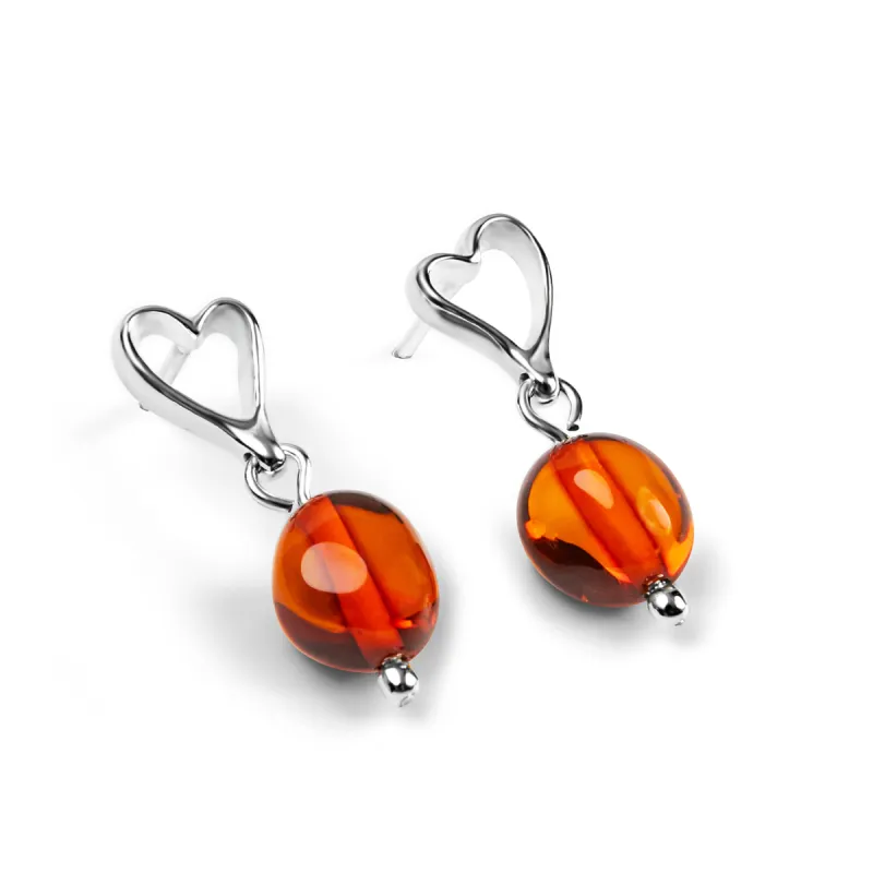 My Sweetheart Drop Earrings in Silver & Cognac Amber sold by Henryka