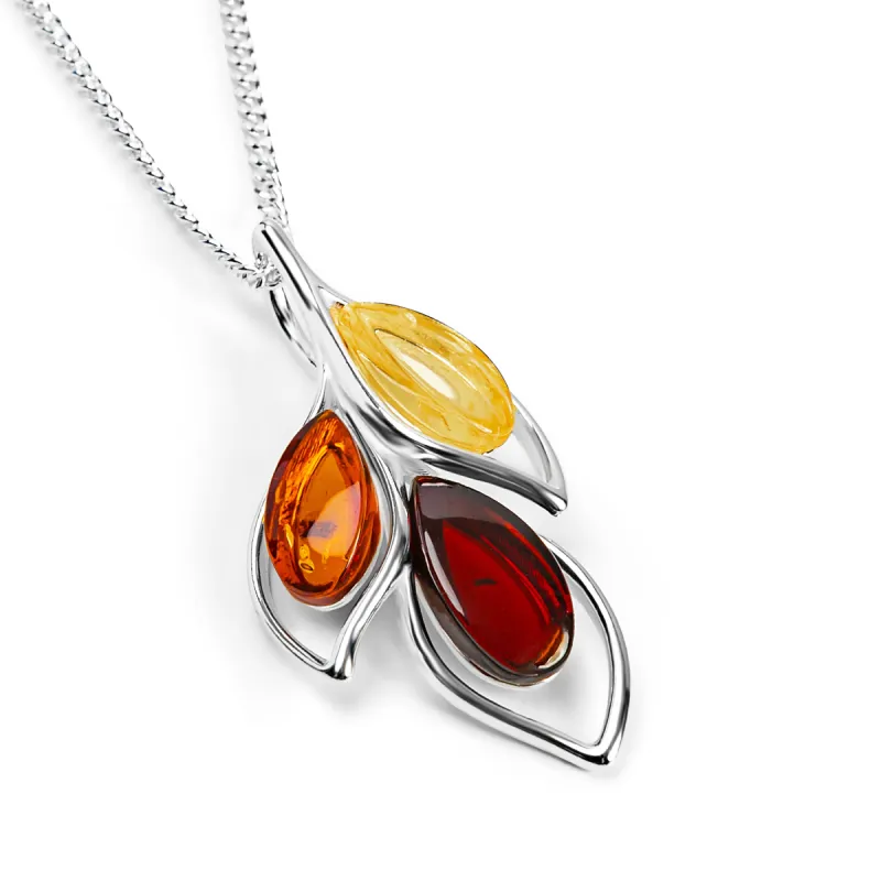 Abstract Leaf Necklace in Silver & Amber sold by Henryka