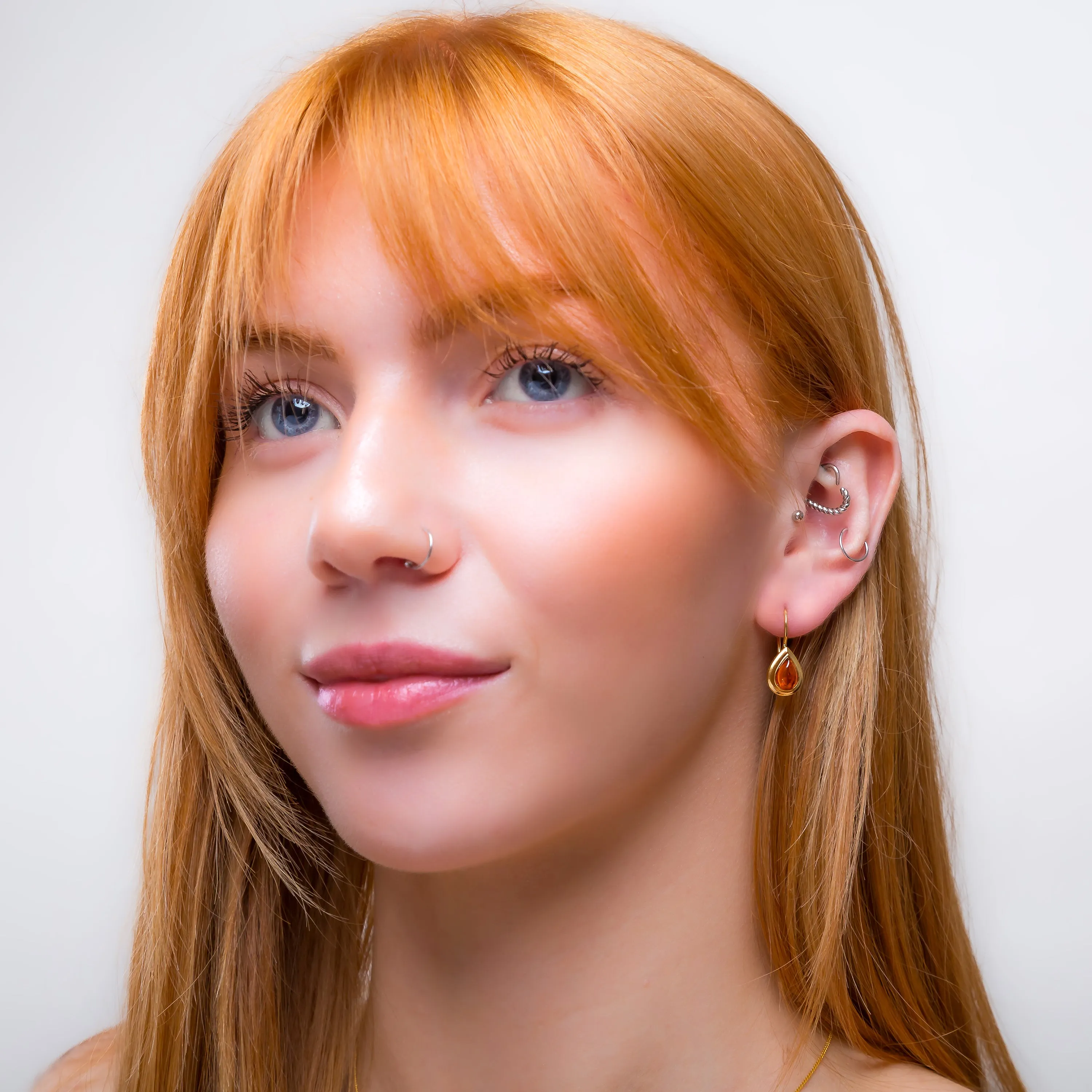 Classic Teardrop Hook Earrings in Silver with 24ct Gold & Cognac Amber sold by Henryka product image thumbnail 3