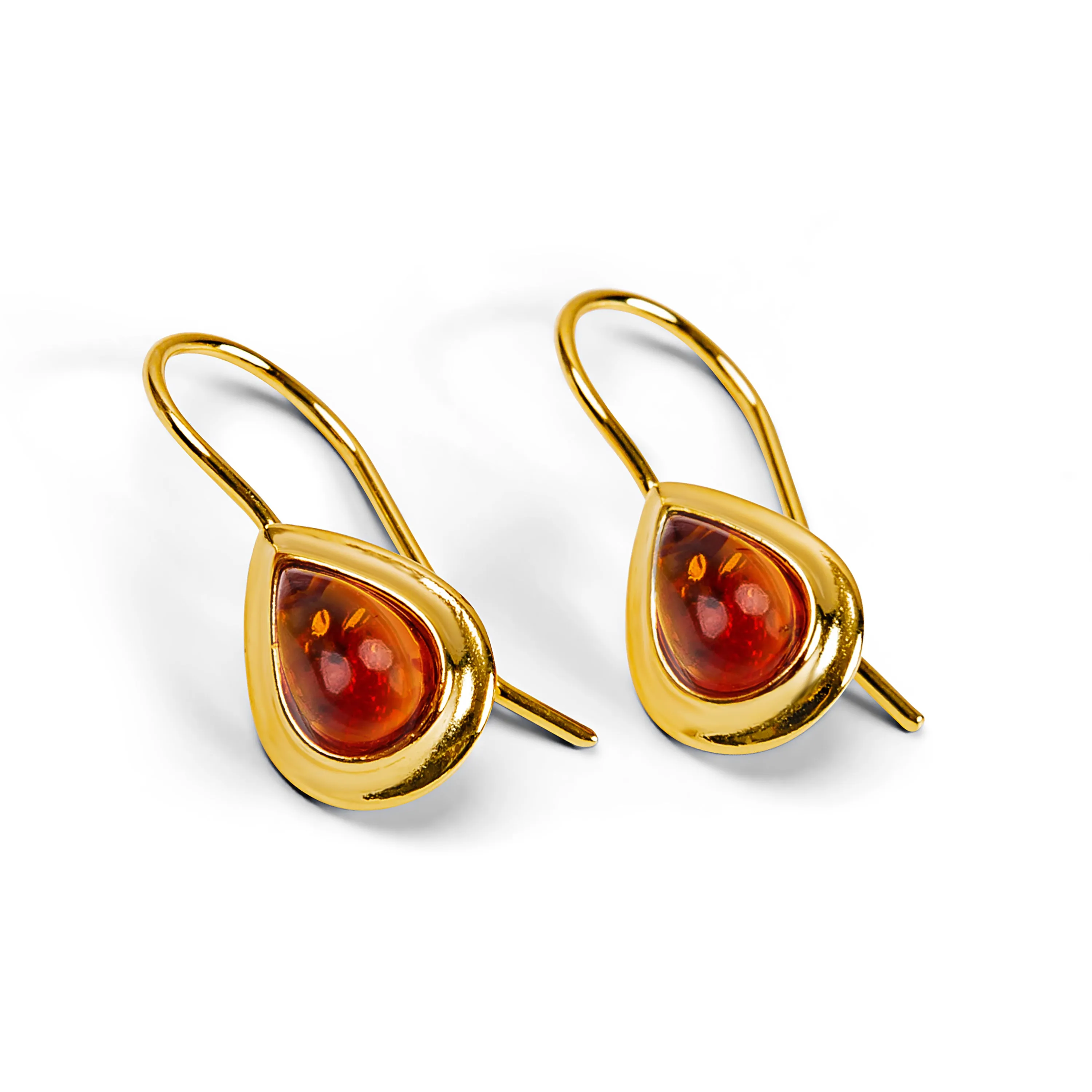 Classic Teardrop Hook Earrings in Silver with 24ct Gold & Cognac Amber sold by Henryka
