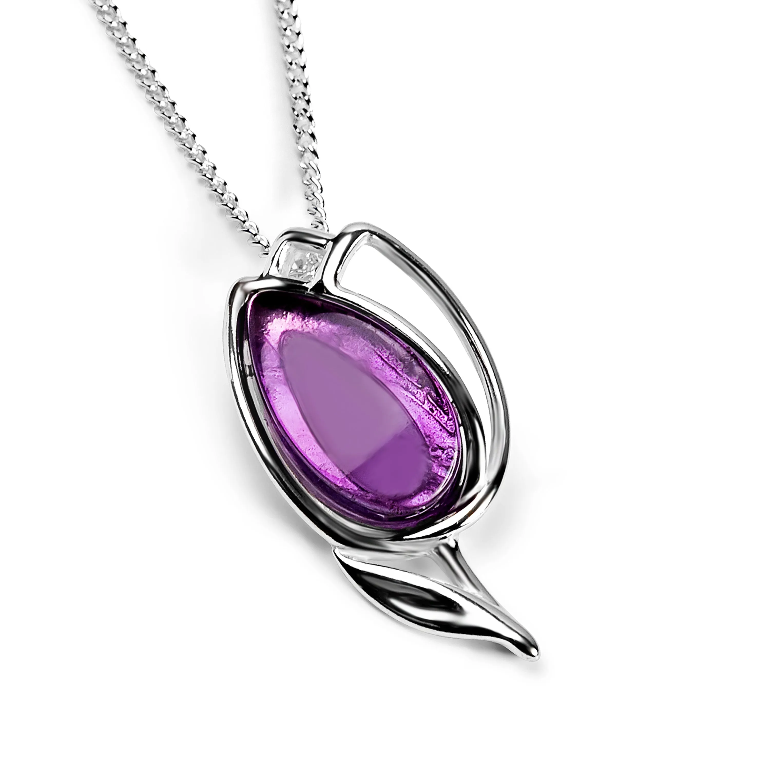 Tulip Flower Necklace in Silver & Amethyst sold by Henryka