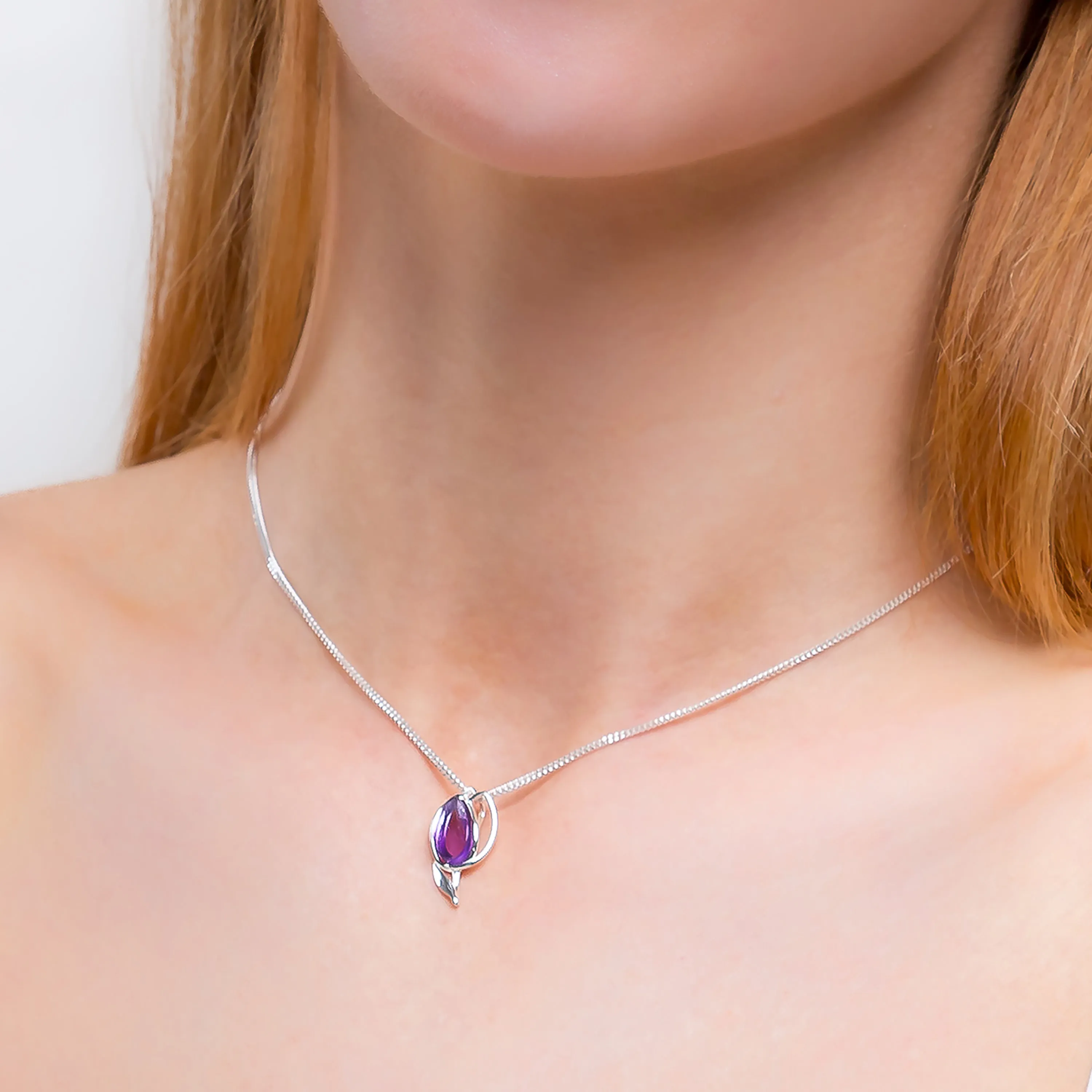 Tulip Flower Necklace in Silver & Amethyst sold by Henryka product image thumbnail 2