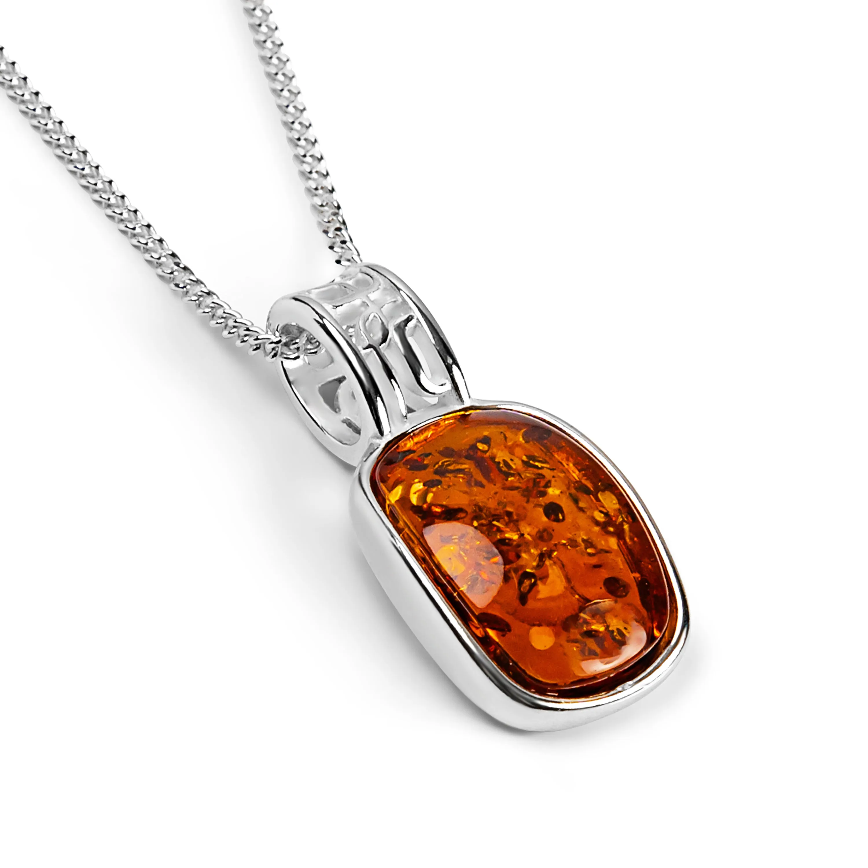 Rectangle Necklace in Silver and Cognac Amber sold by Henryka