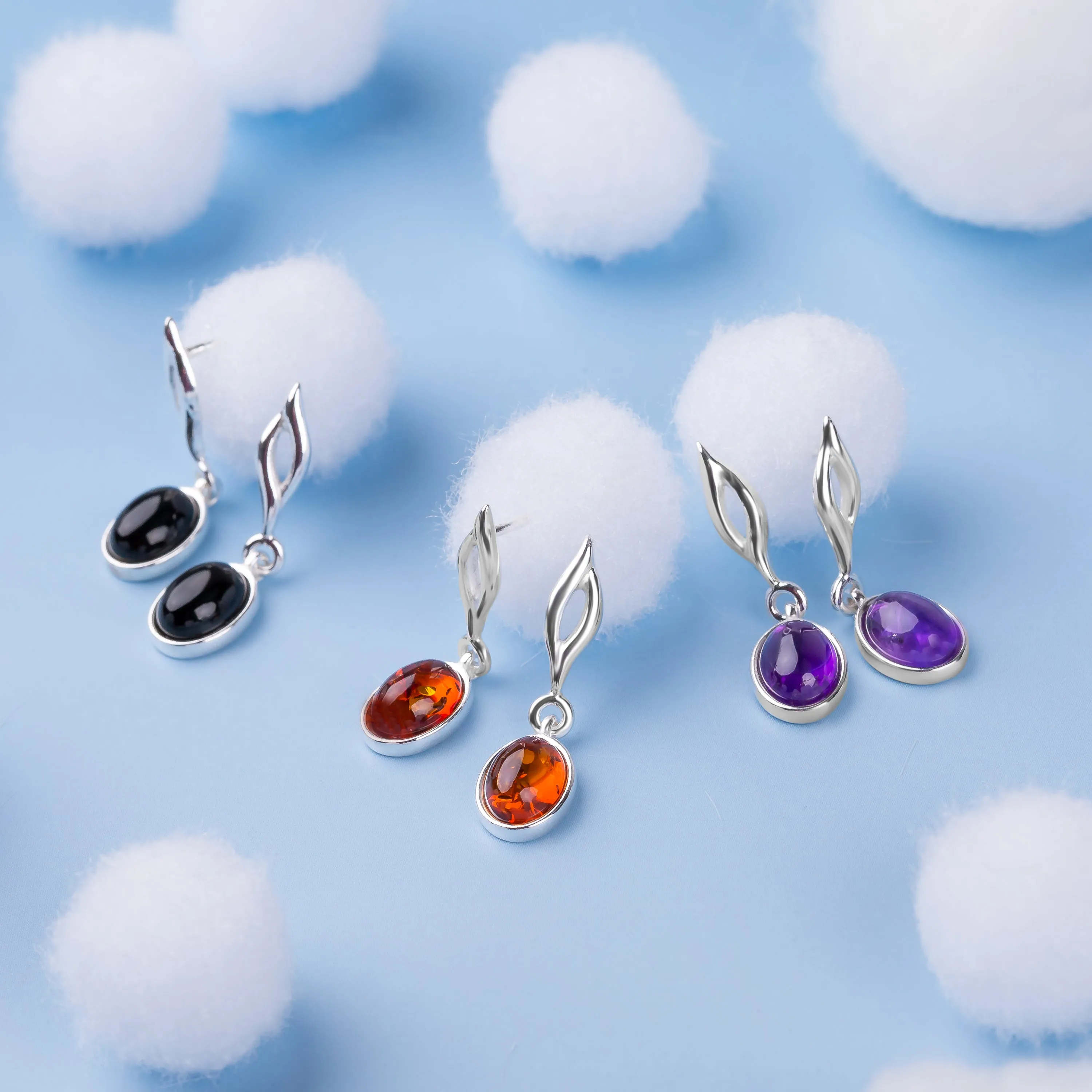 Oval Drop Earrings in Silver & Cognac Amber sold by Henryka product image thumbnail 4