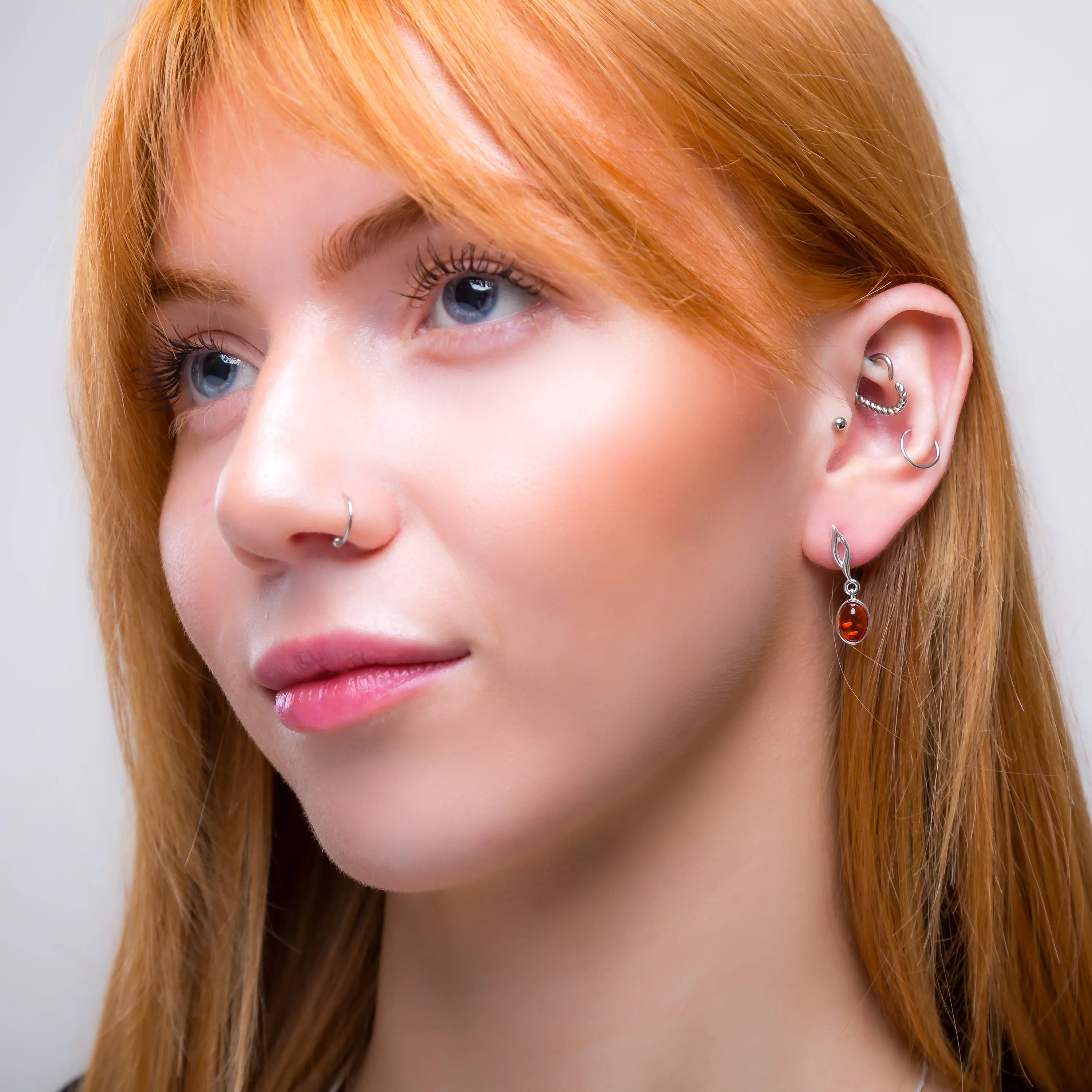 Oval Drop Earrings in Silver & Cognac Amber sold by Henryka product image thumbnail 3