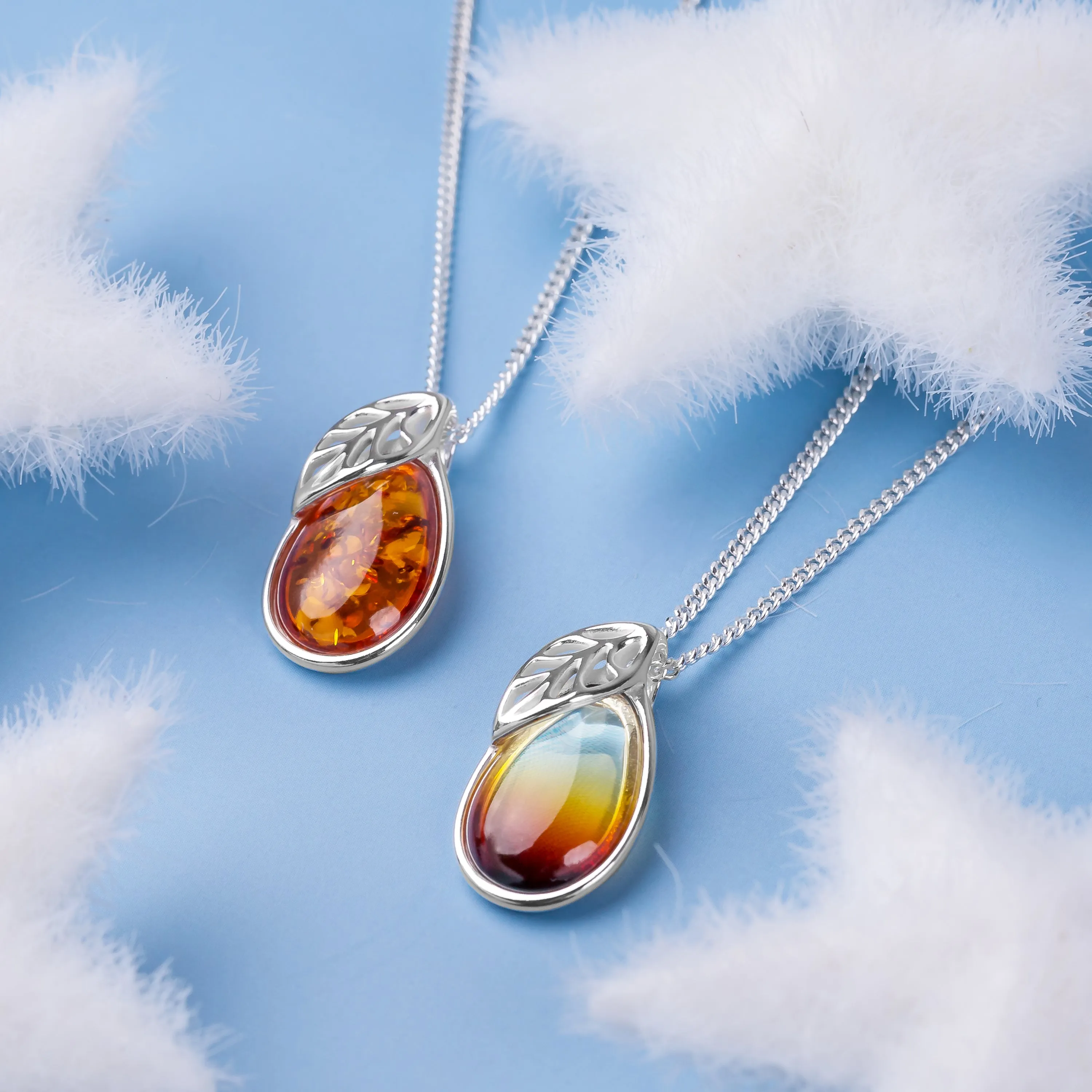 Teardrop with Leaf Necklace in Silver and Amber sold by Henryka product image thumbnail 2