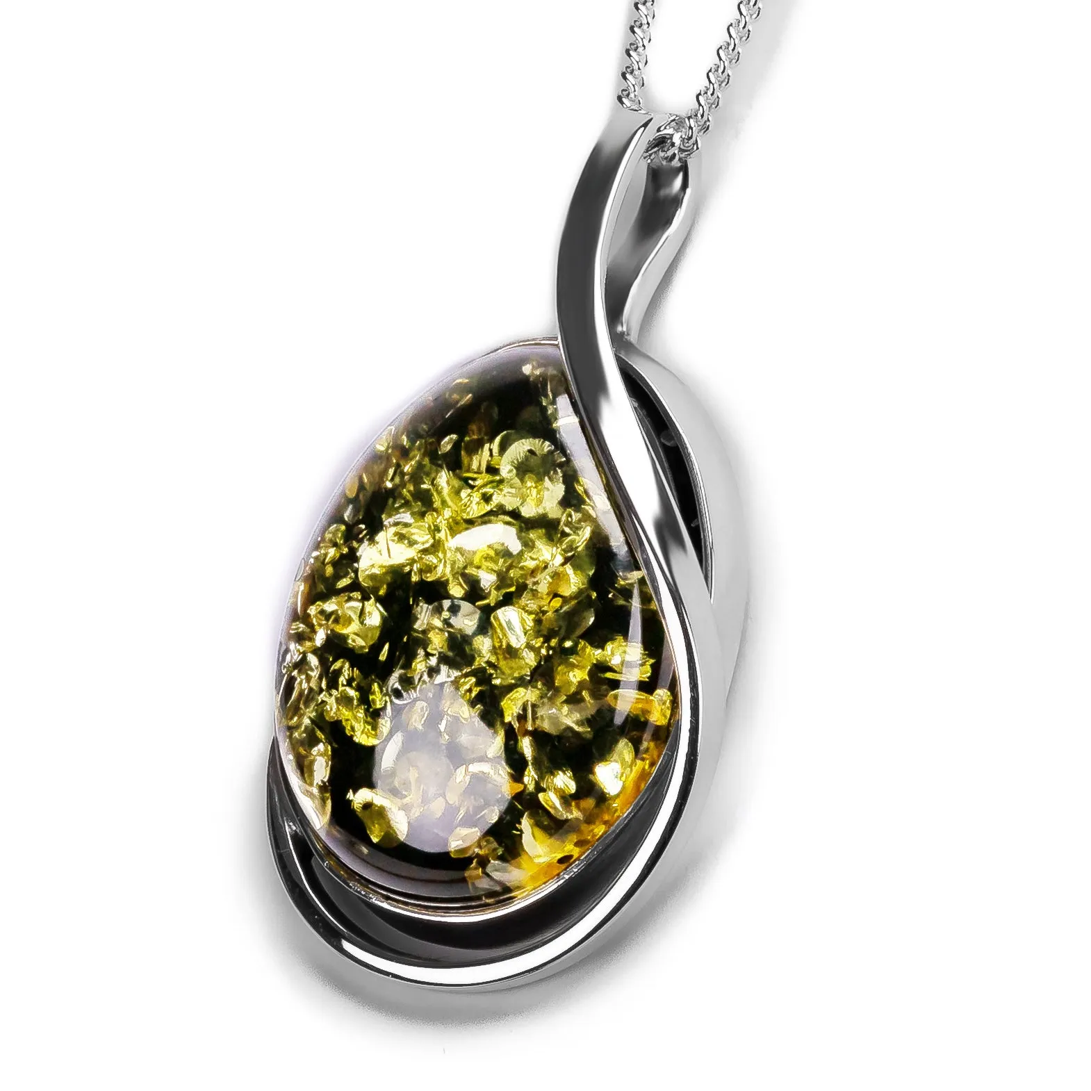 Classic Handmade Green Amber and Silver Necklace - Natural Designer Gemstone sold by Henryka