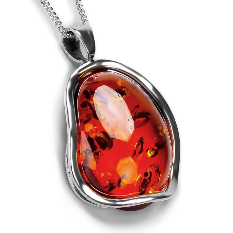 Contemporary Amber and Silver Necklace - Natural Designer Gemstone sold by Henryka