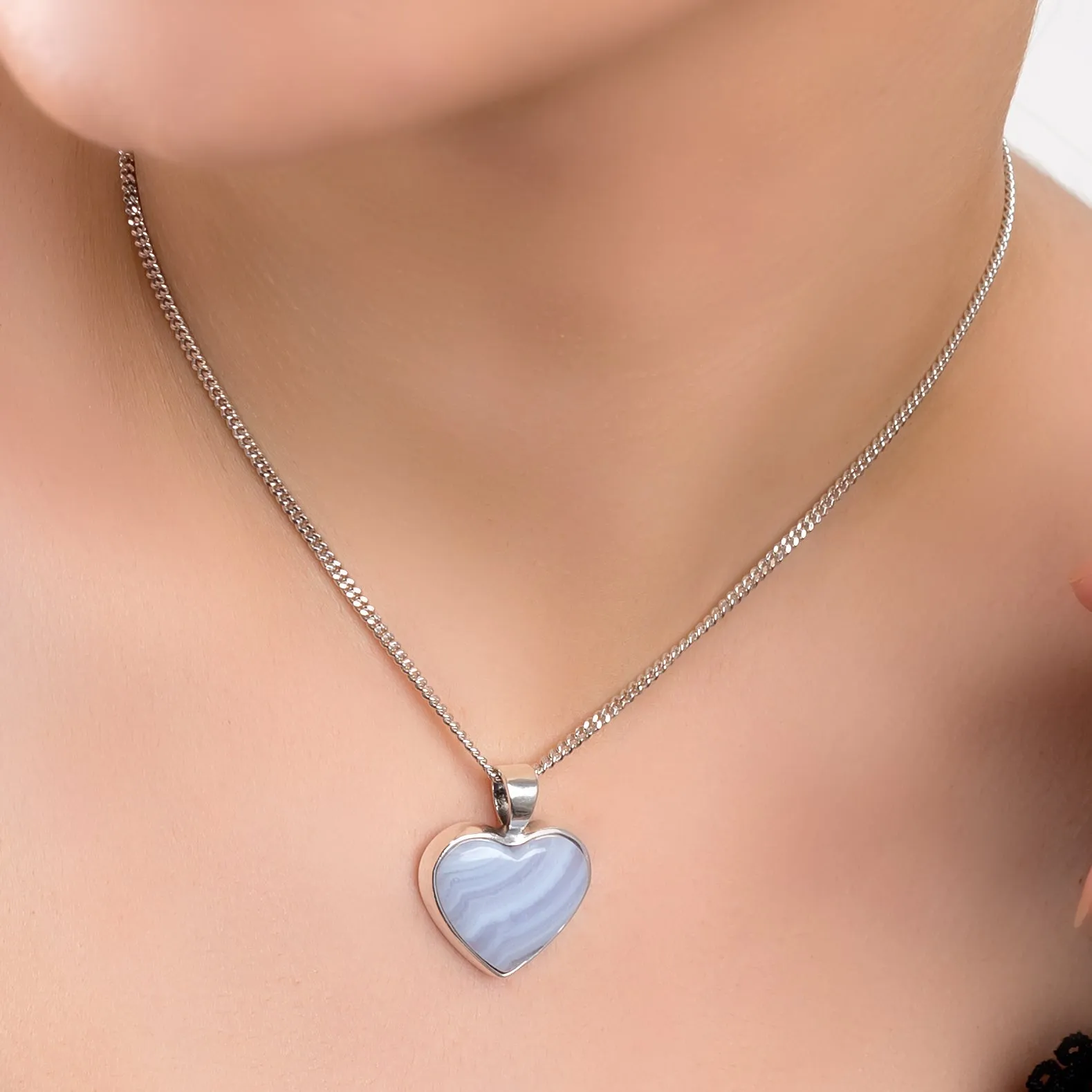 Heart Shaped Blue Lace Agate Gemstone Necklace - Natural Designer Gemstone sold by Henryka product image thumbnail 2