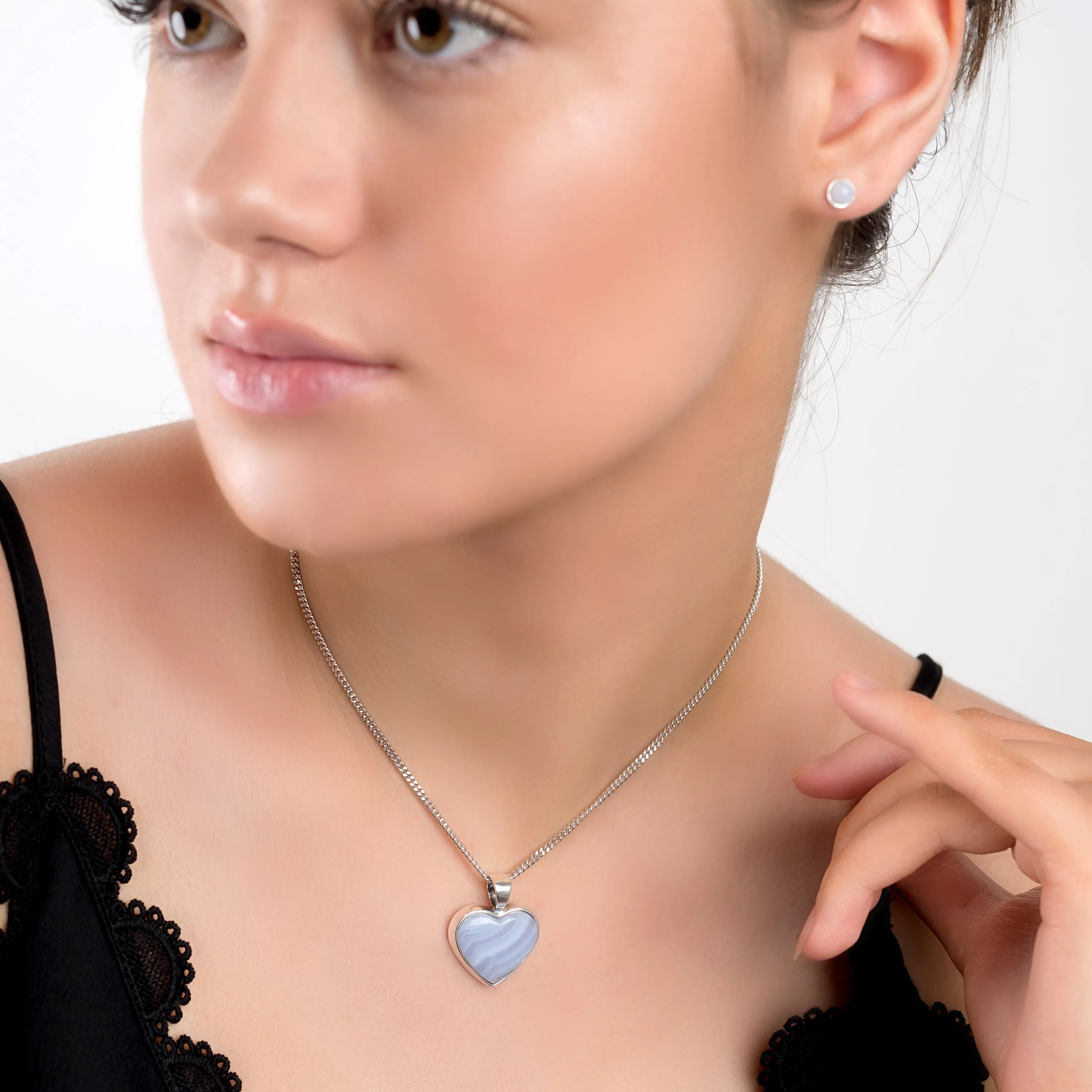 Heart Shaped Blue Lace Agate Gemstone Necklace - Natural Designer Gemstone sold by Henryka product image thumbnail 3