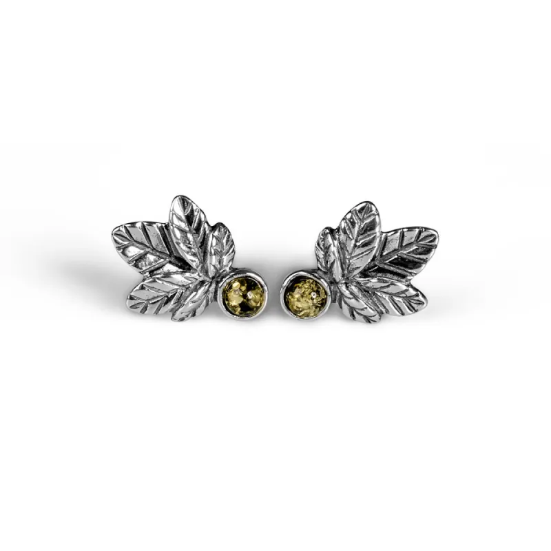 FREE GIFT | Sycamore Leaf Stud Earrings in Silver and Green Amber sold by Henryka