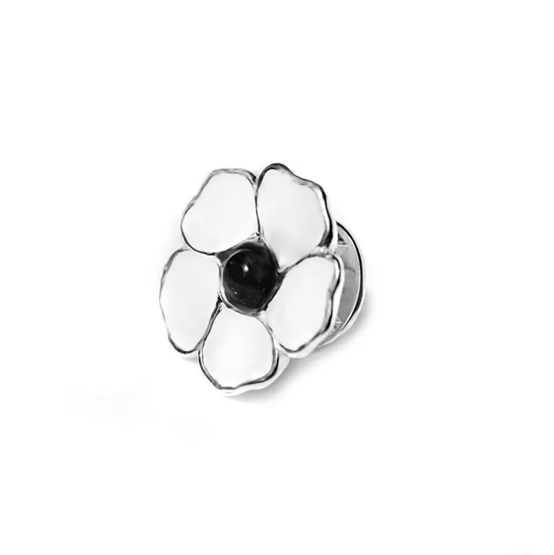 White Peace Poppy Pin in Silver made by Henryka