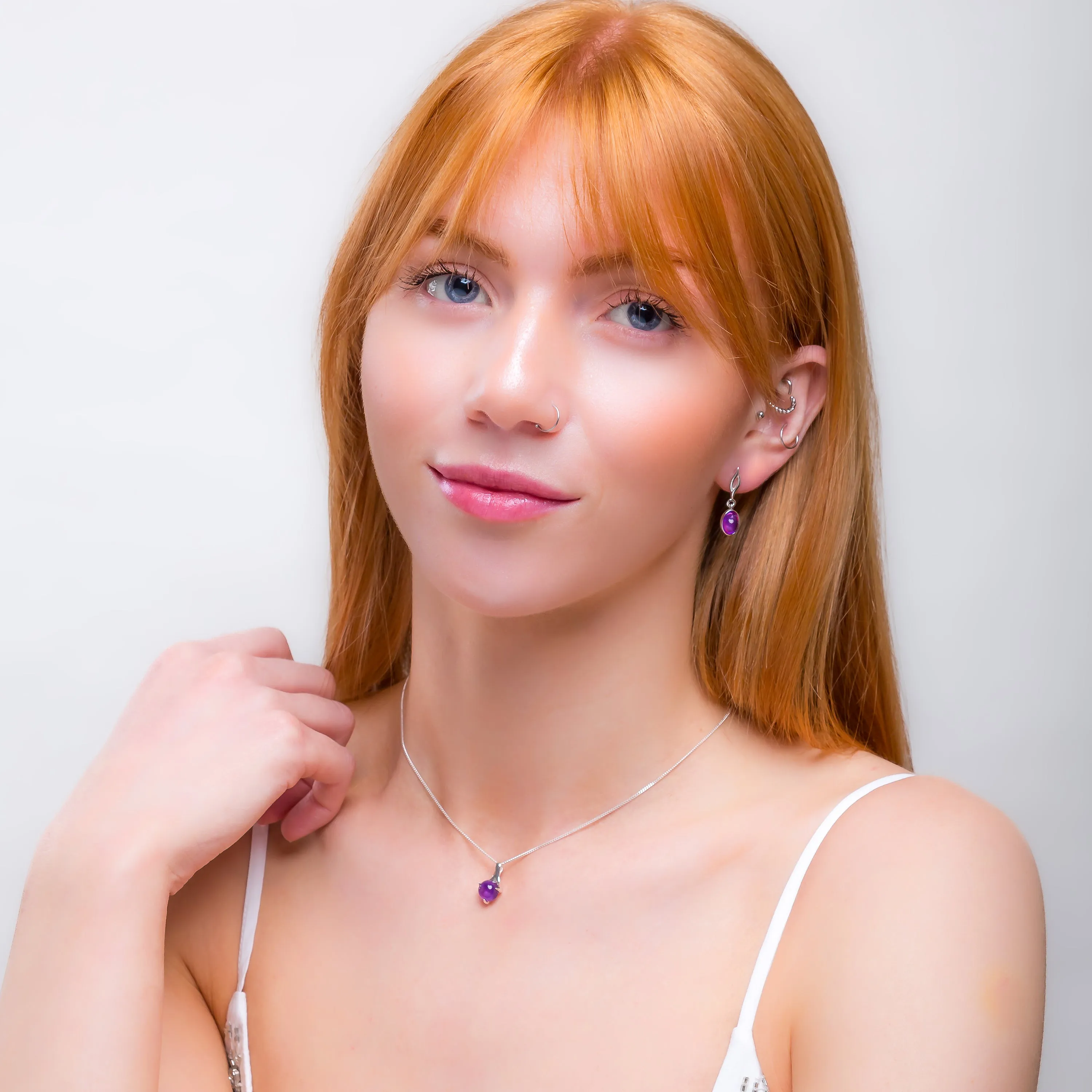 Oval Drop Earrings in Silver & Amethyst sold by Henryka product image thumbnail 3