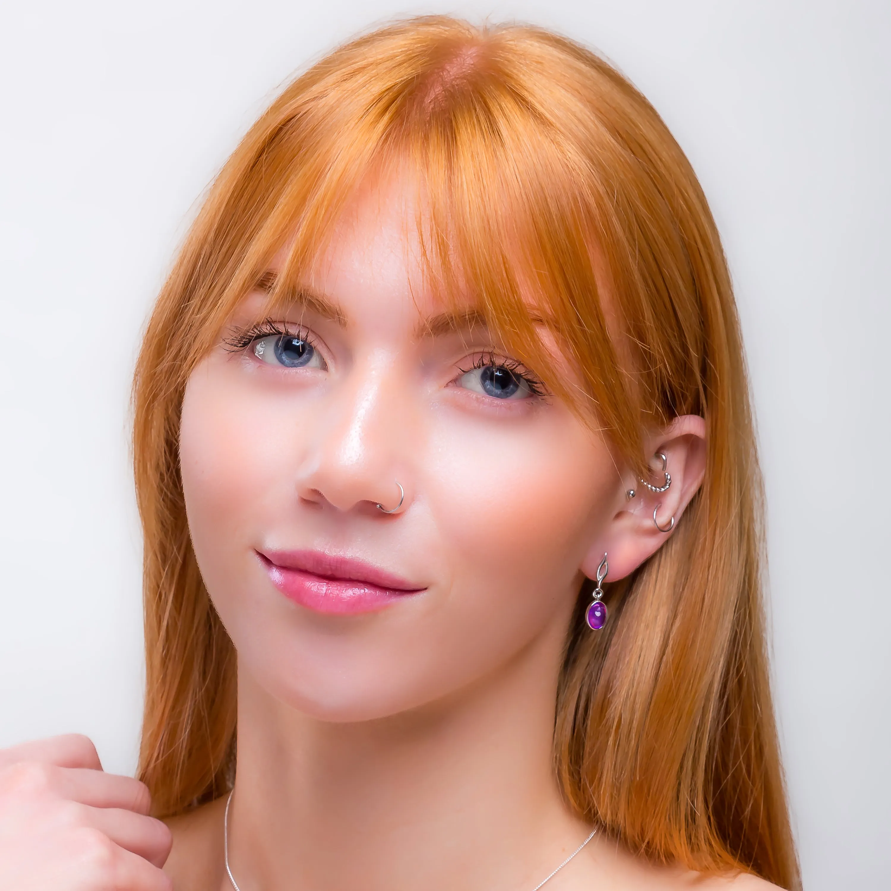 Oval Drop Earrings in Silver & Amethyst sold by Henryka product image thumbnail 4