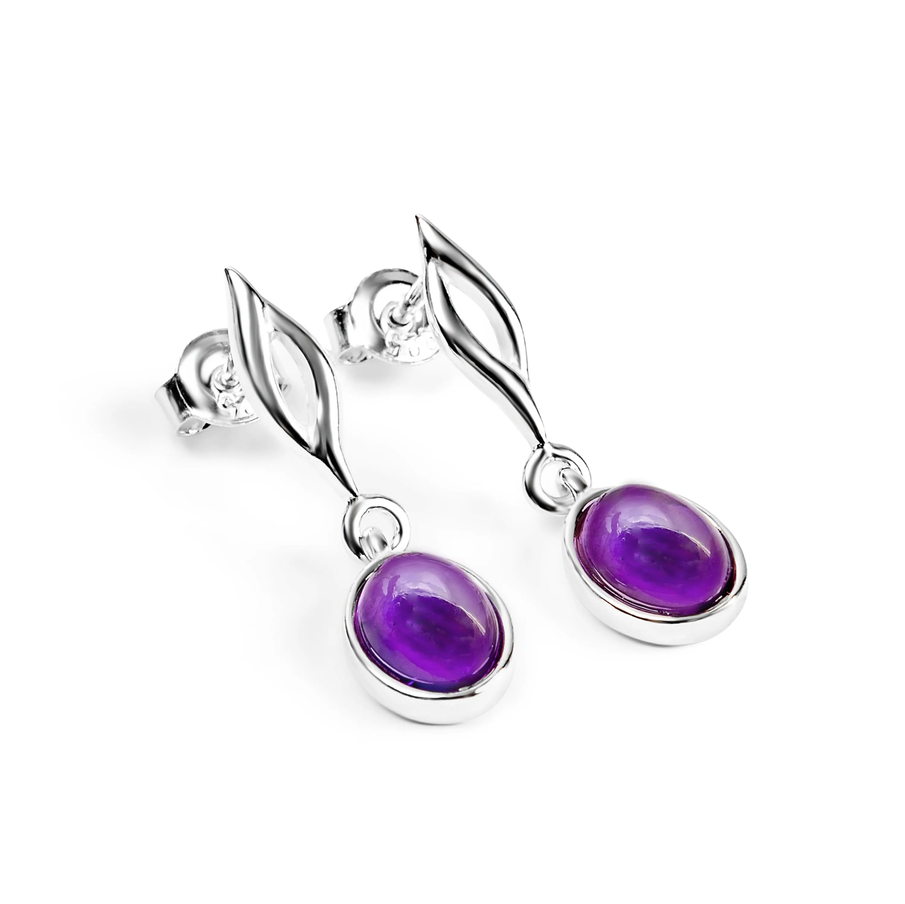 Oval Drop Earrings in Silver & Amethyst sold by Henryka