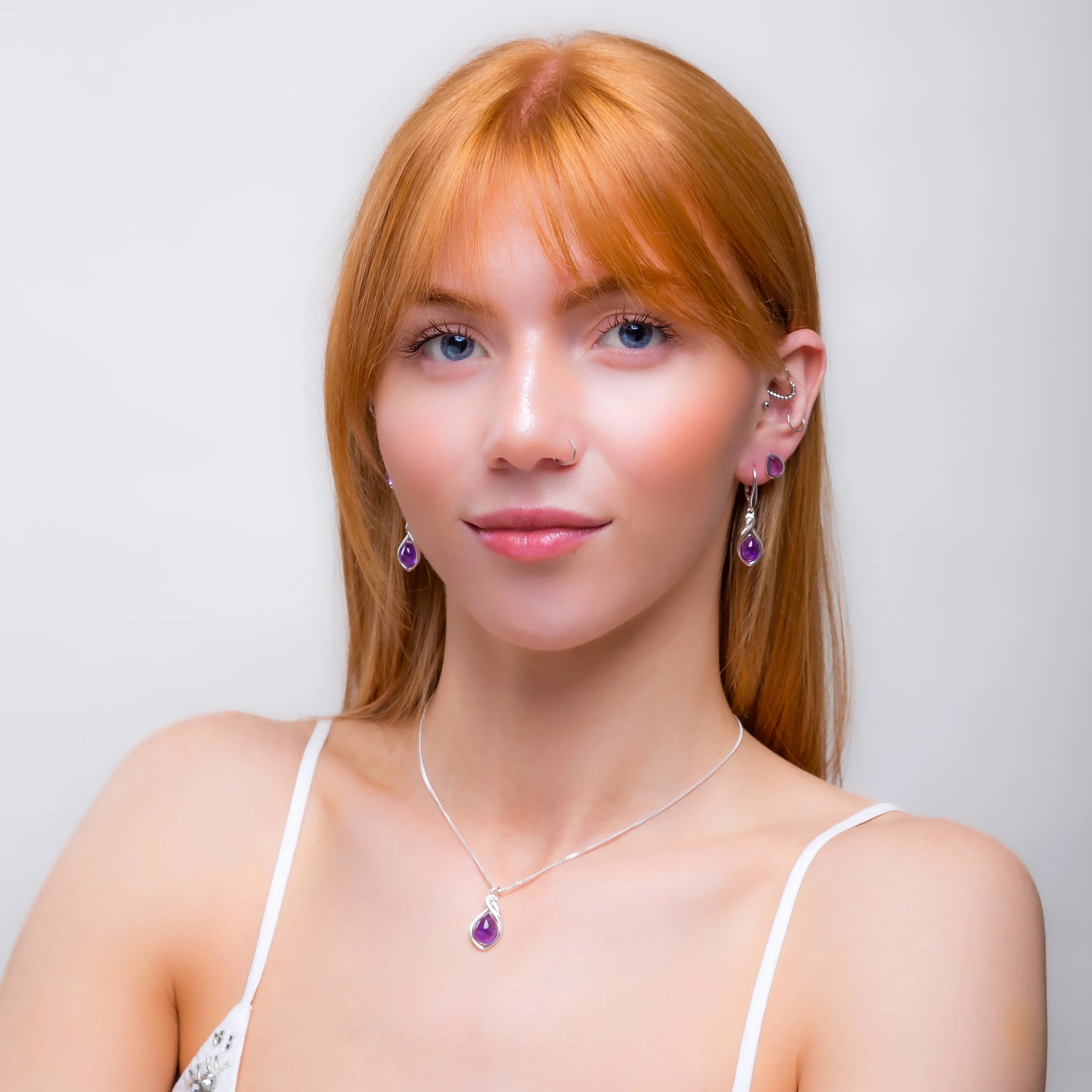 Teardrop Twist Drop Earrings in Silver and Amethyst sold by Henryka product image thumbnail 5