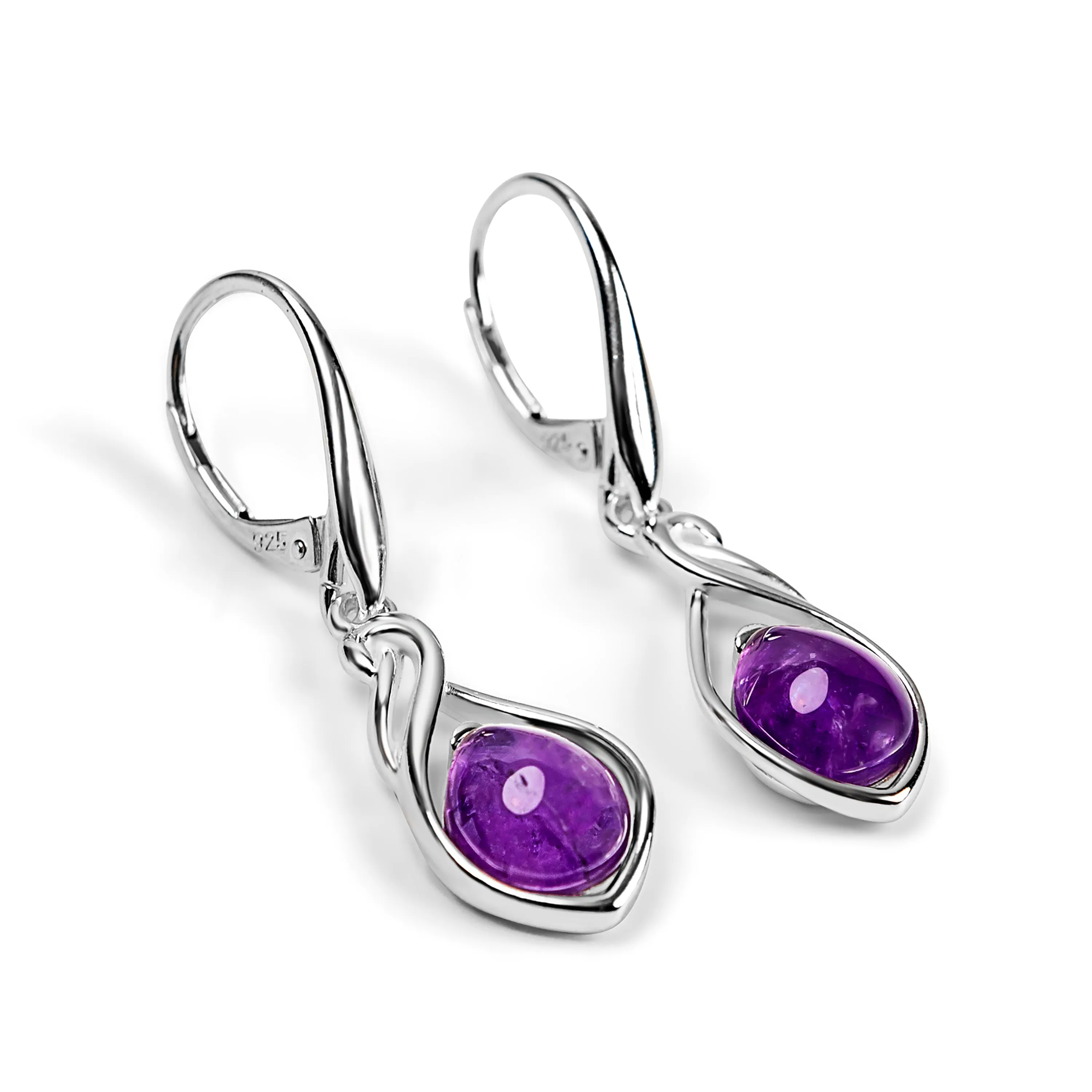 Teardrop Twist Drop Earrings in Silver and Amethyst sold by Henryka