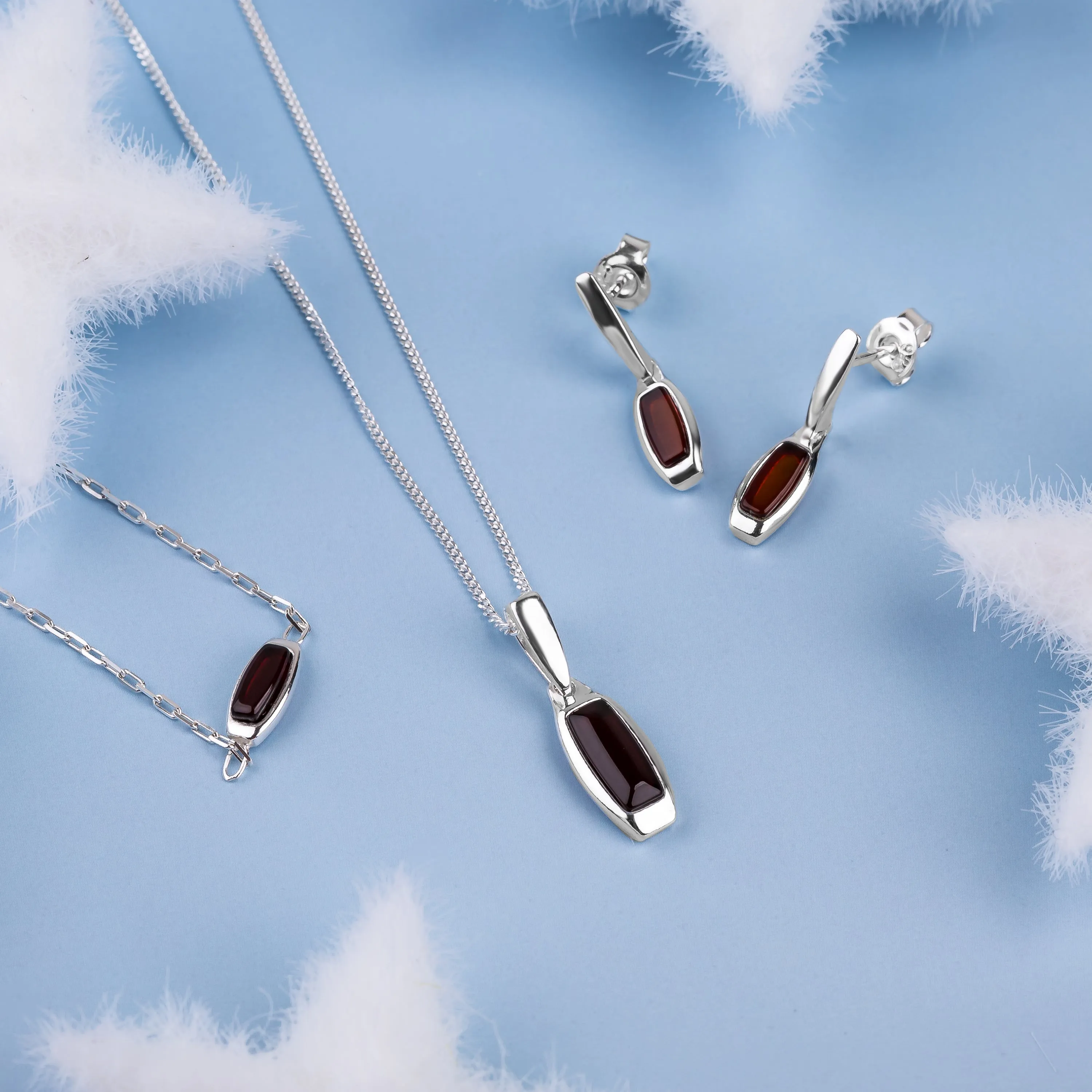 Single Oblong Necklace in Silver & Cherry Amber sold by Henryka product image thumbnail 4