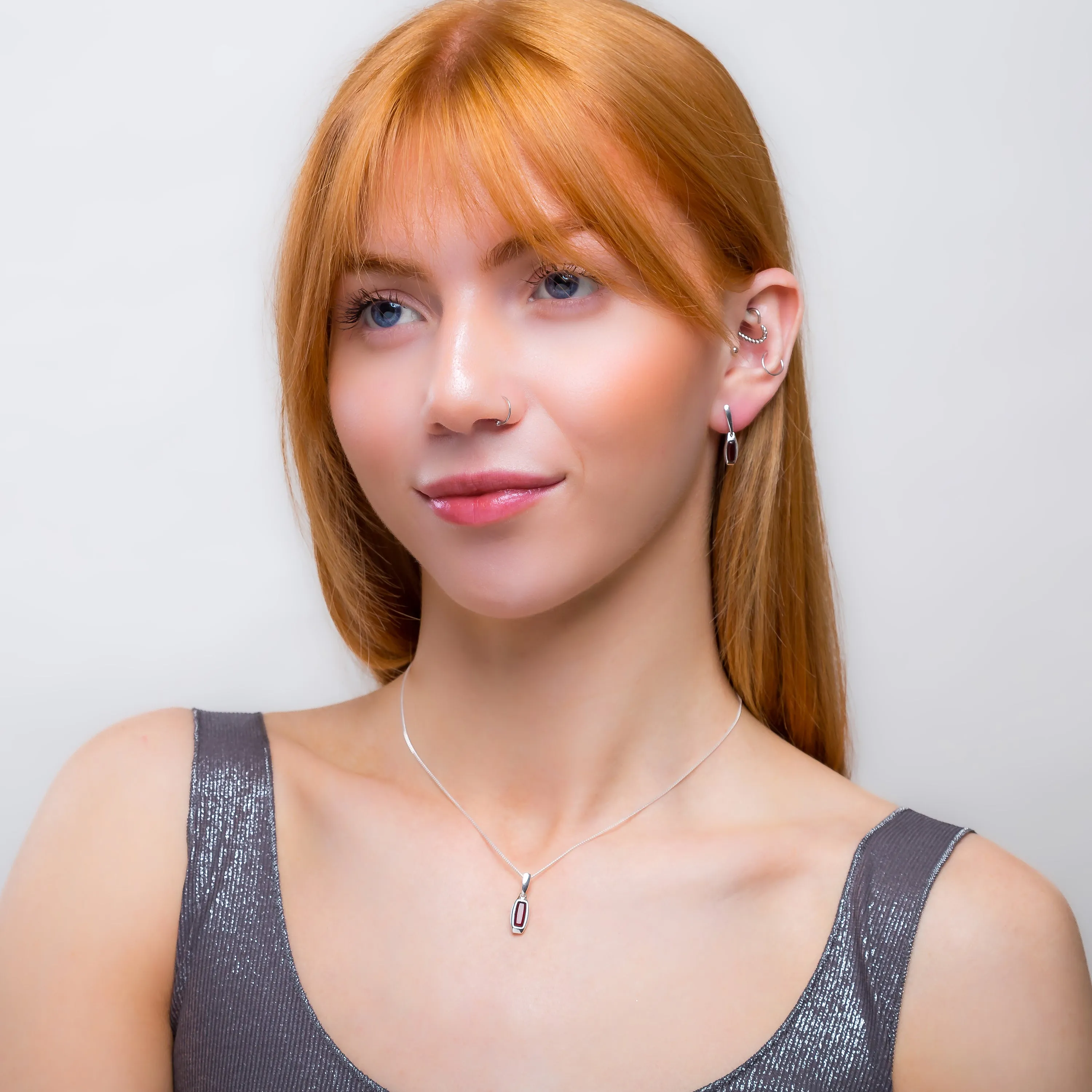 Single Oblong Necklace in Silver & Cherry Amber sold by Henryka product image thumbnail 3