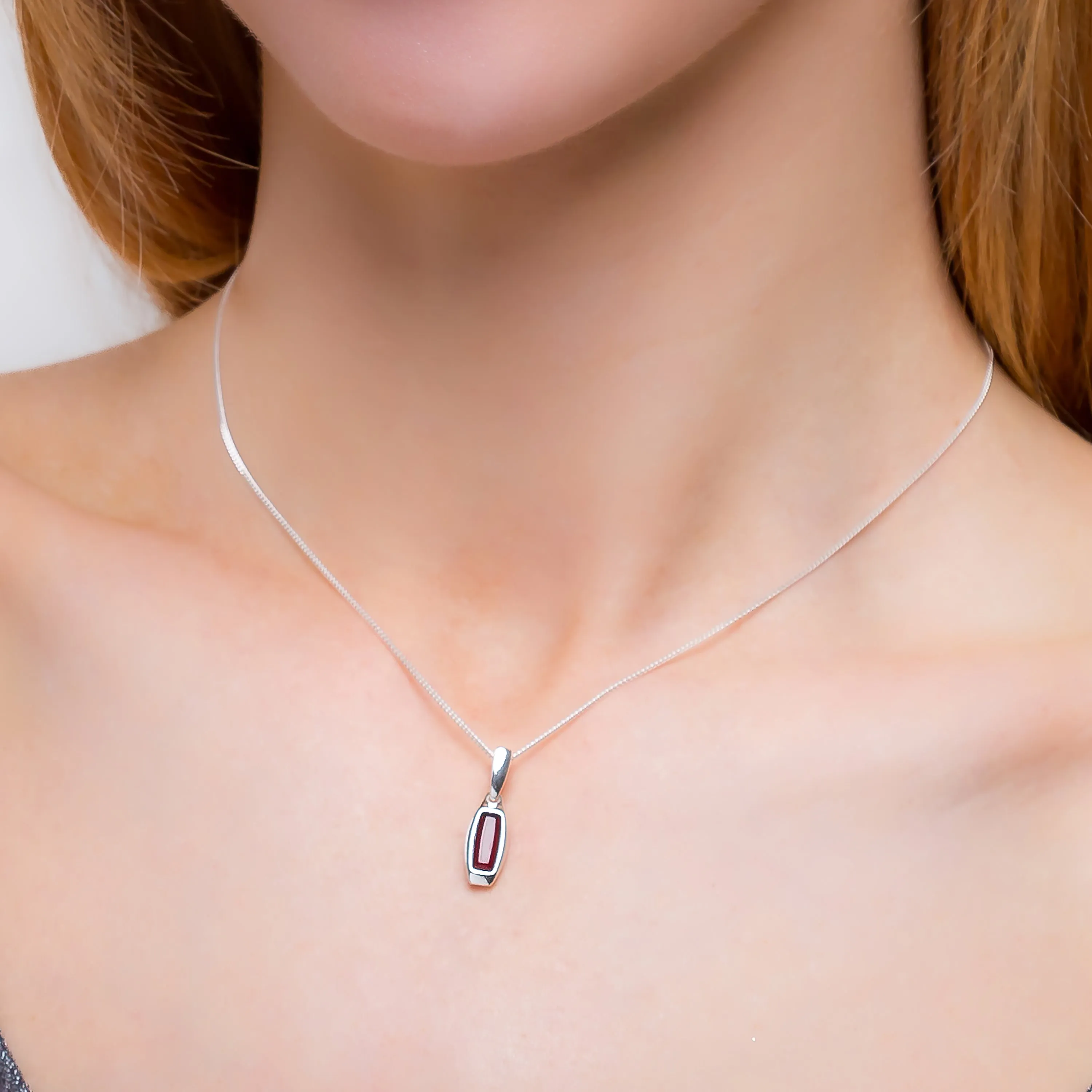 Single Oblong Necklace in Silver & Cherry Amber sold by Henryka product image thumbnail 2