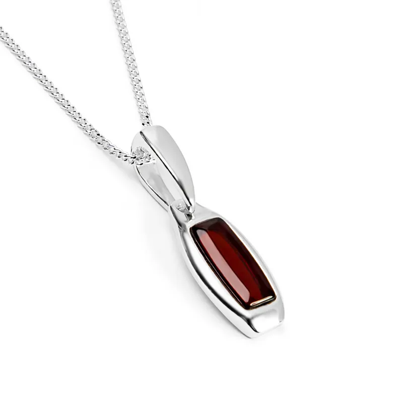 Single Oblong Necklace in Silver & Cherry Amber sold by Henryka