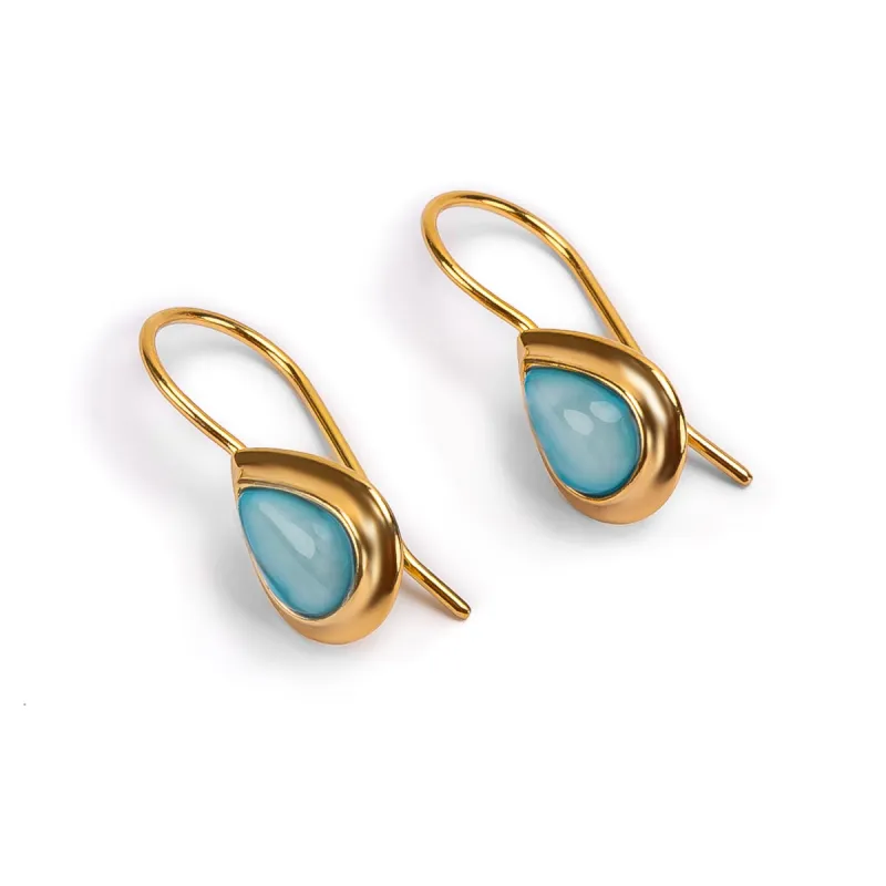 Classic Teardrop Hook Earrings in Silver with 24ct Gold & Larimar sold by Henryka