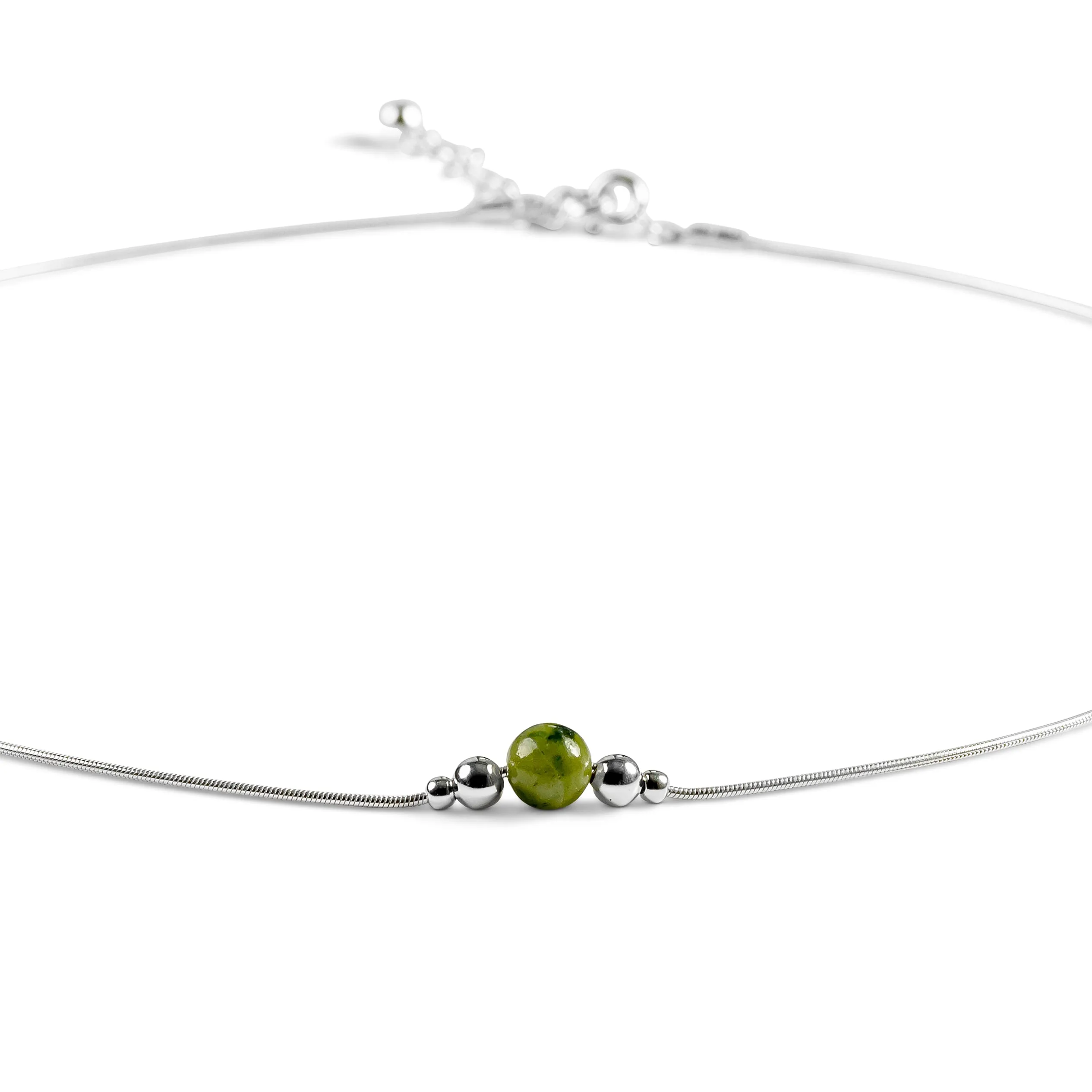 Delicate Single Stone Necklace in Silver and Jade sold by Henryka