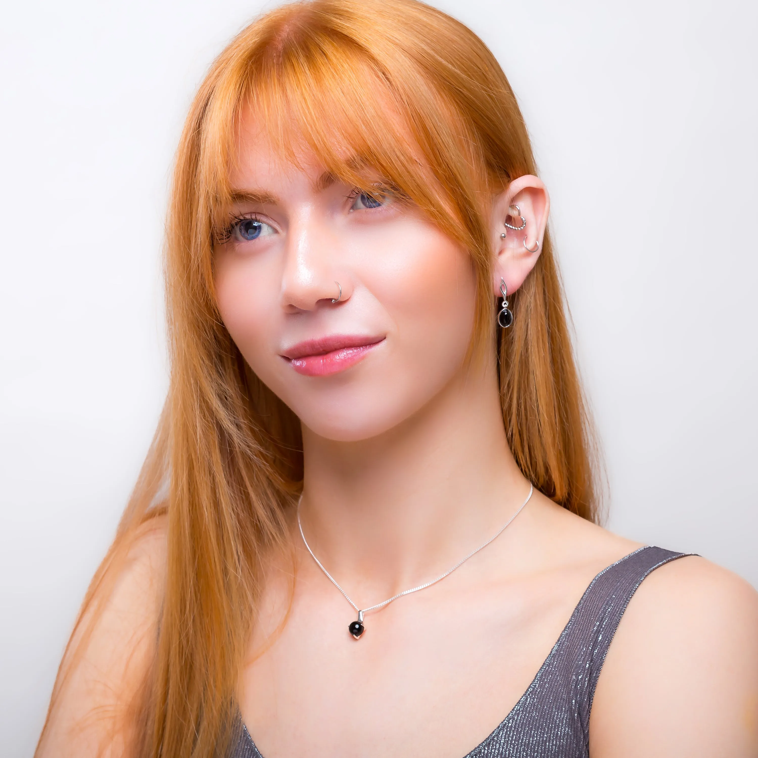 Oval Drop Earrings in Silver & Black Onyx sold by Henryka product image thumbnail 4