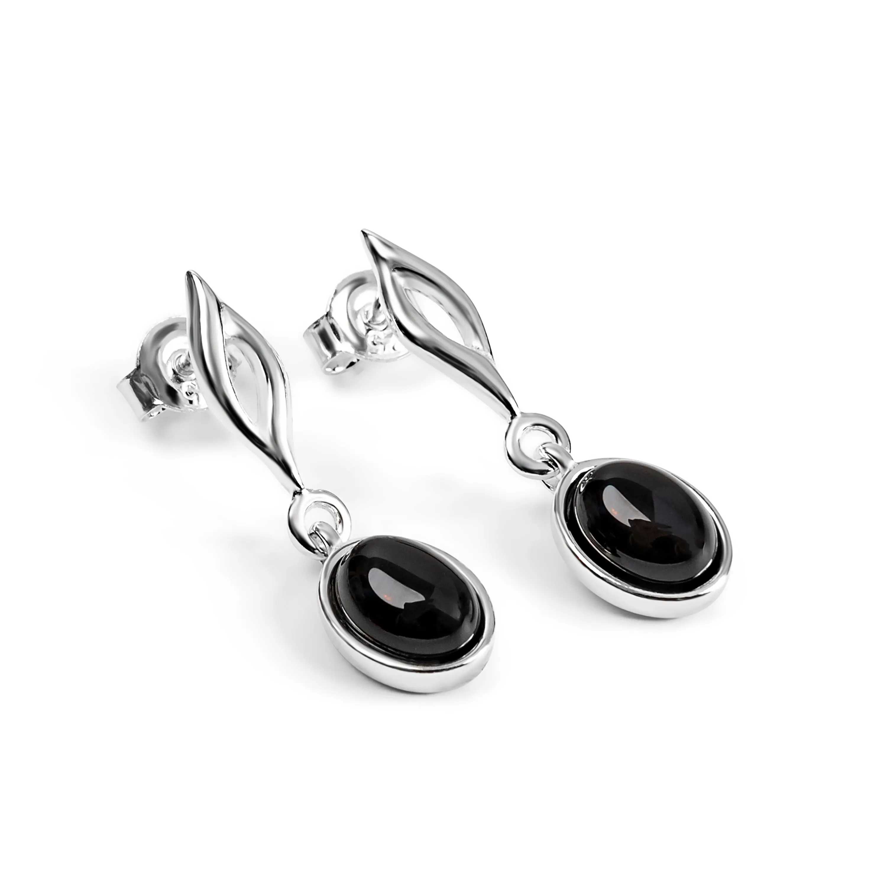 Oval Drop Earrings in Silver & Black Onyx sold by Henryka