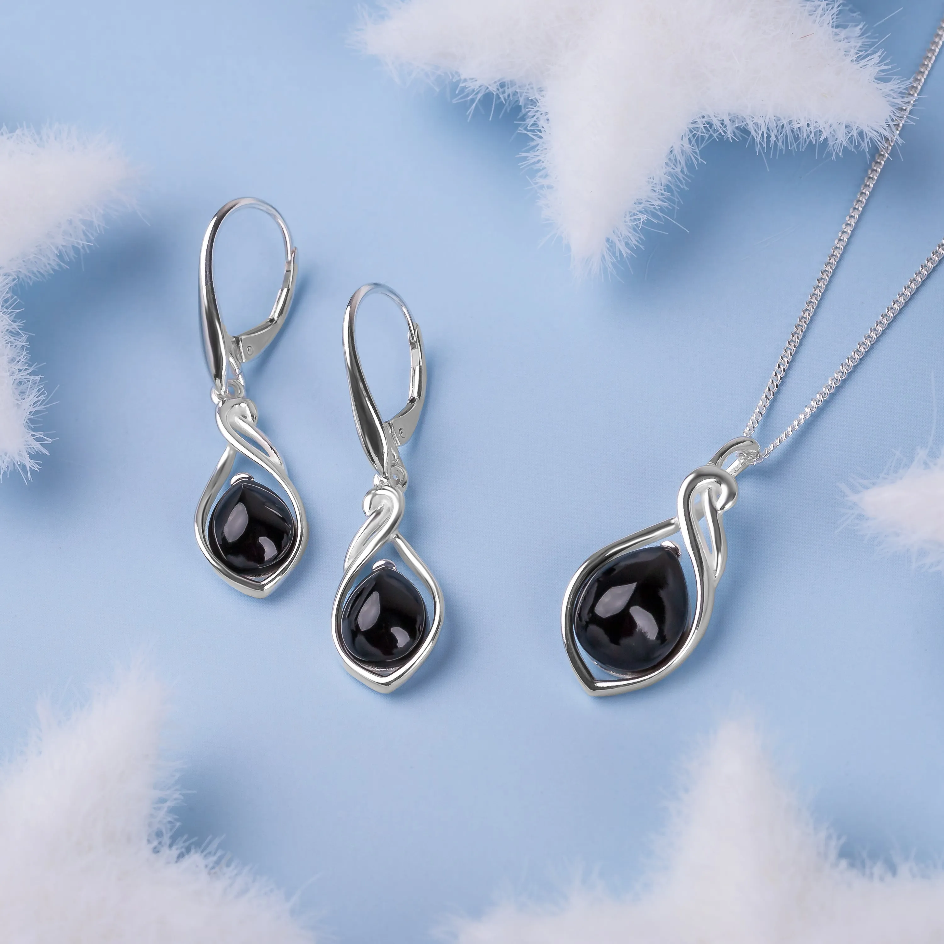 Teardrop Twist Drop Earrings in Silver and Black Onyx sold by Henryka product image thumbnail 5