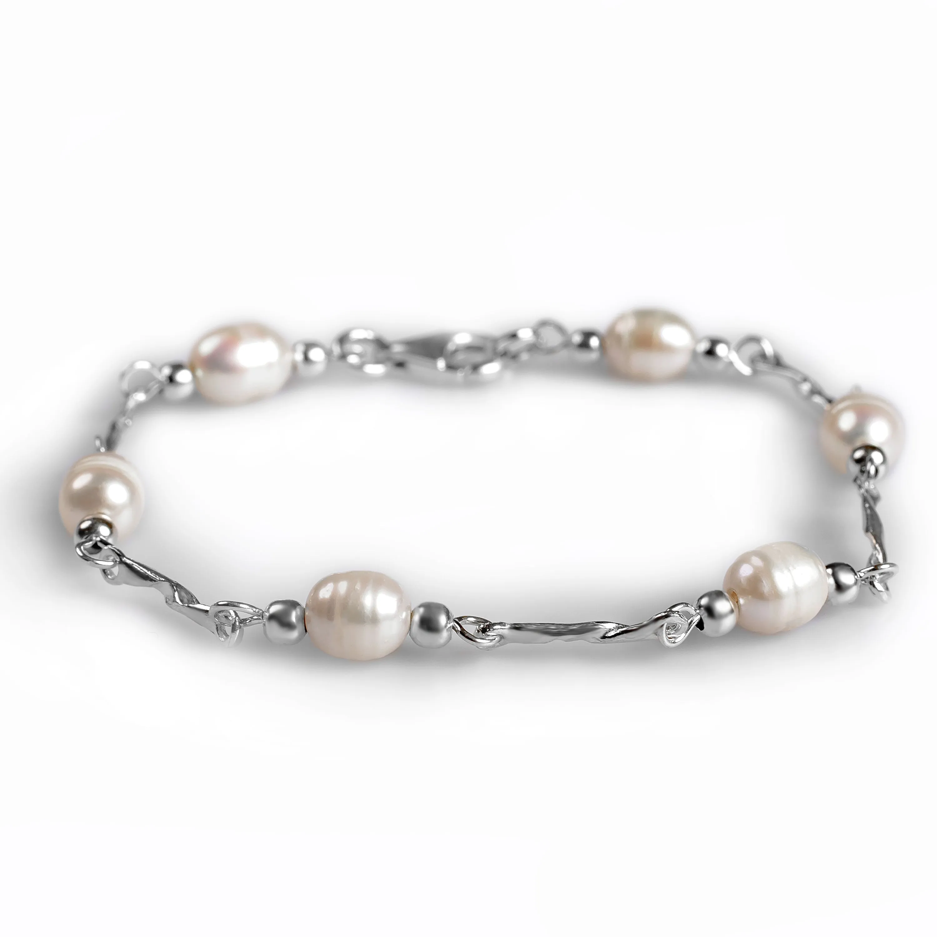 Silver Twist Ball Bracelet with Pearl sold by Henryka