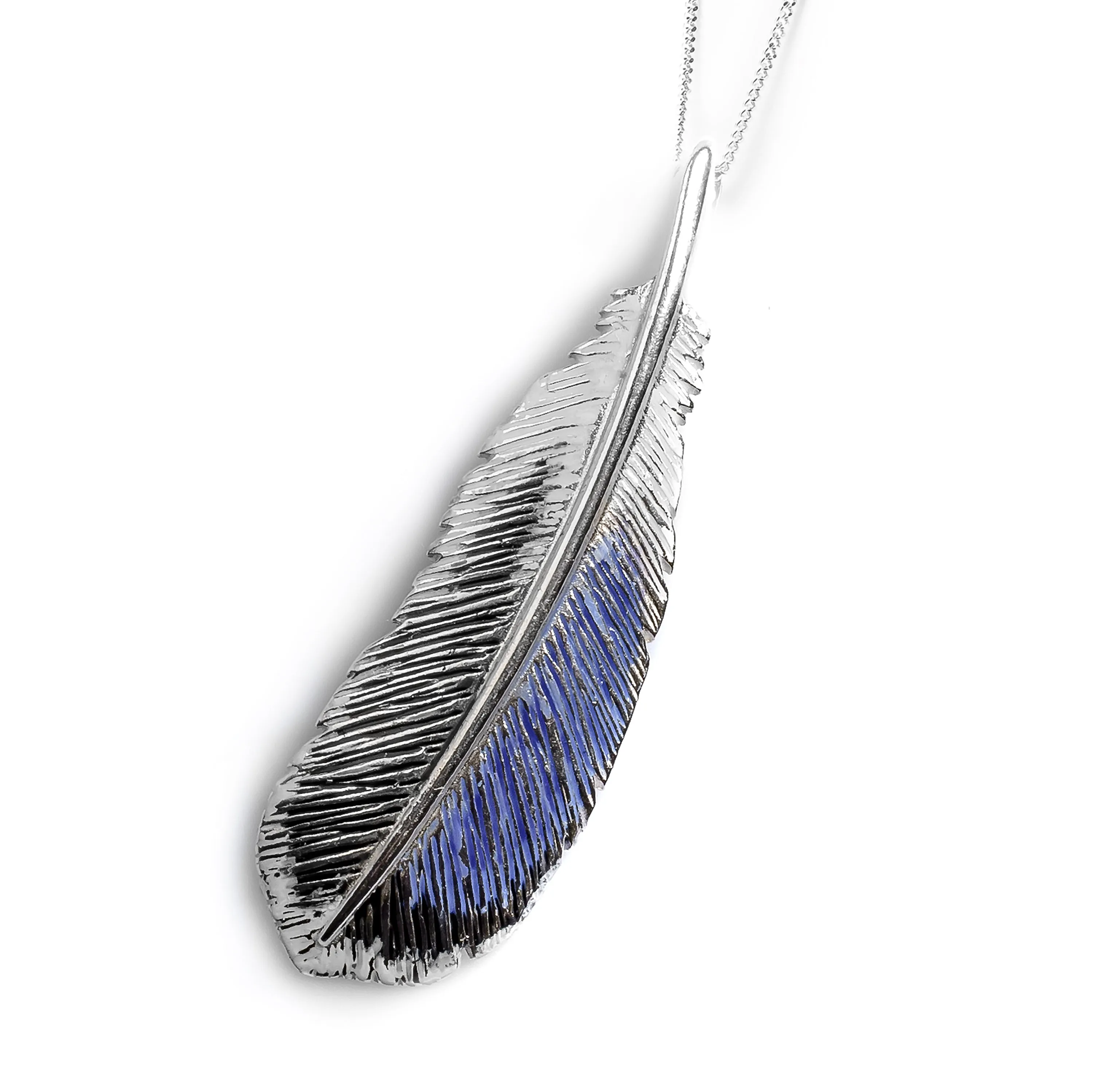 Mallard Bird Feather Necklace in Silver sold by Henryka
