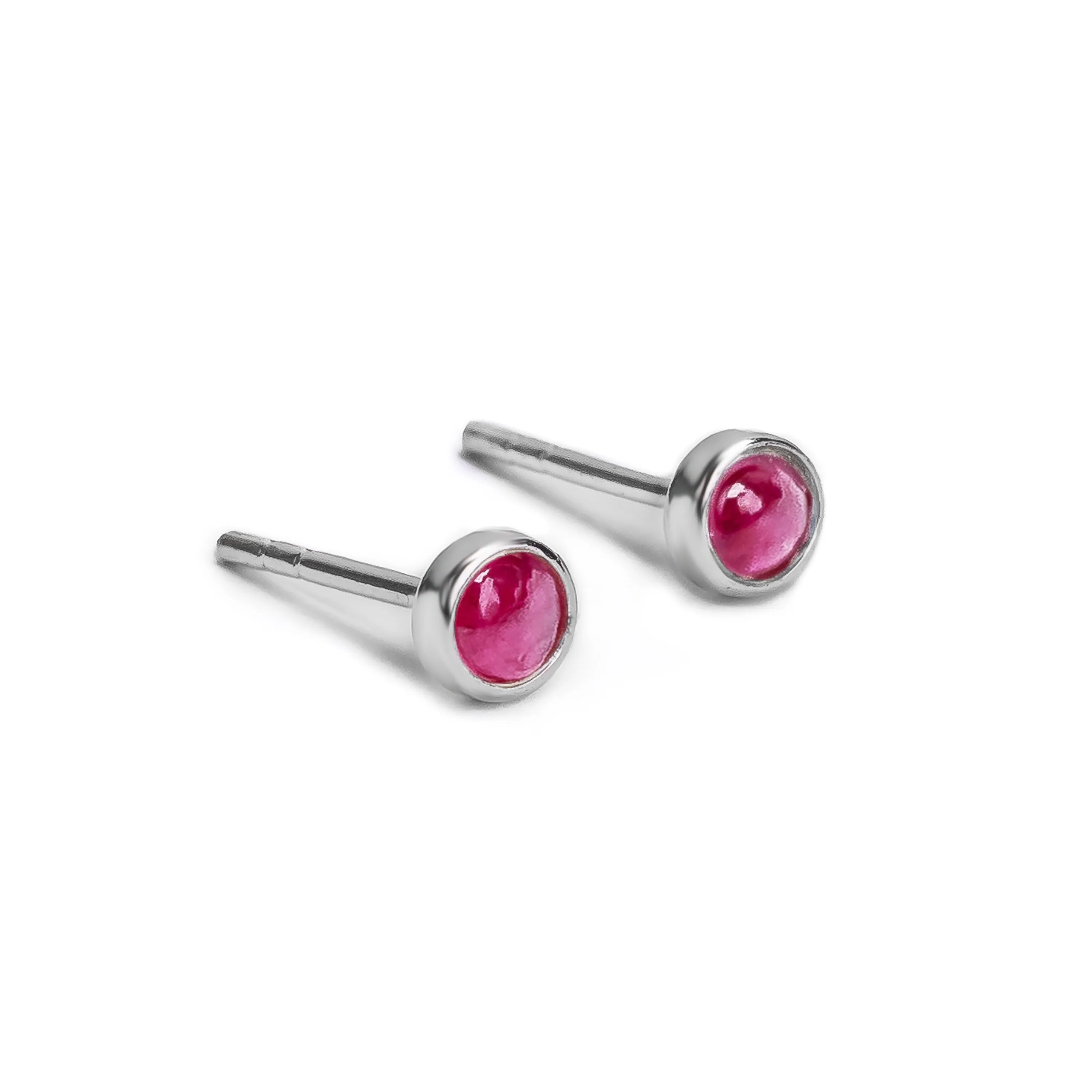 Minimalist Circle Stud Earrings in Silver and Ruby sold by Henryka