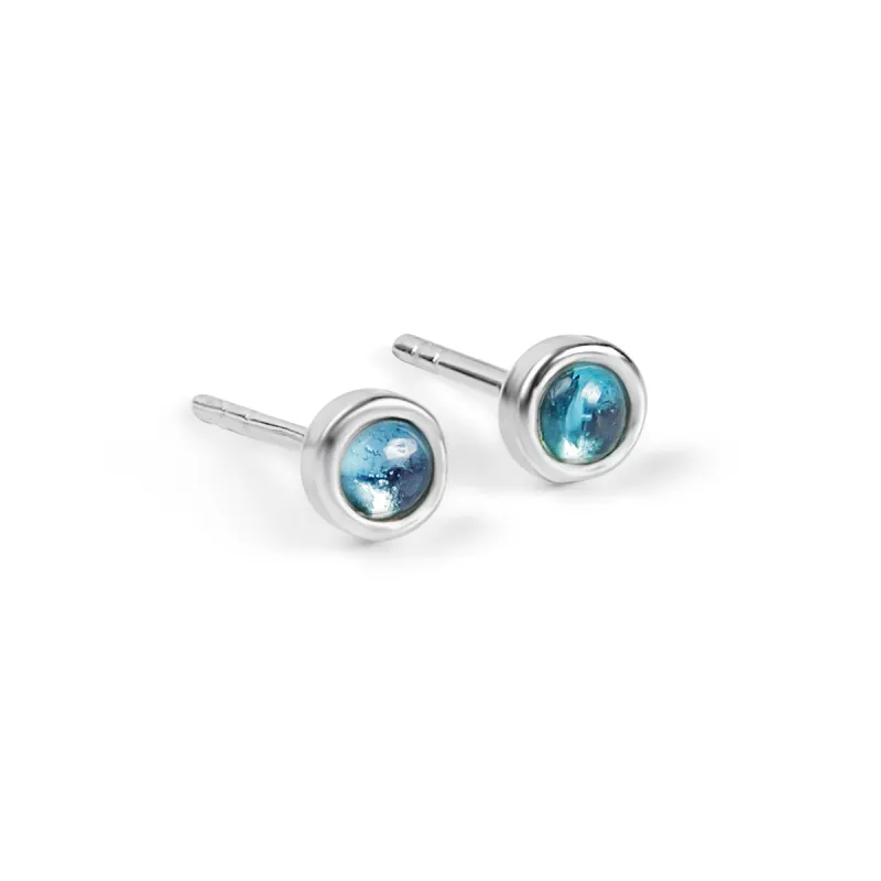 Minimalist Circle Stud Earrings in Silver & London Blue Topaz sold by Henryka
