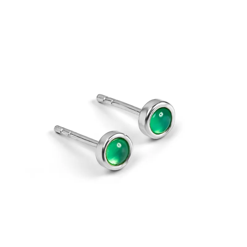 Minimalist Circle Stud Earrings in Silver and Green Onyx sold by Henryka