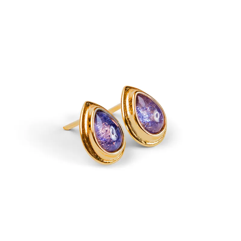 Classic Teardrop Stud Earrings in Silver 24ct Gold and Tanzanite sold by Henryka