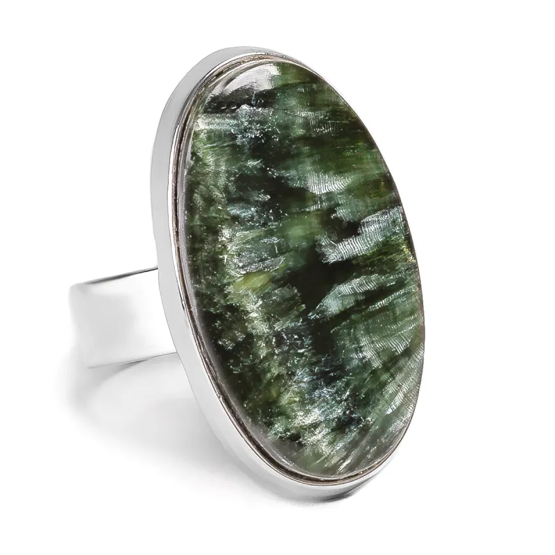 Green Seraphinite Statement Ring - Natural Designer Gemstone sold by Henryka