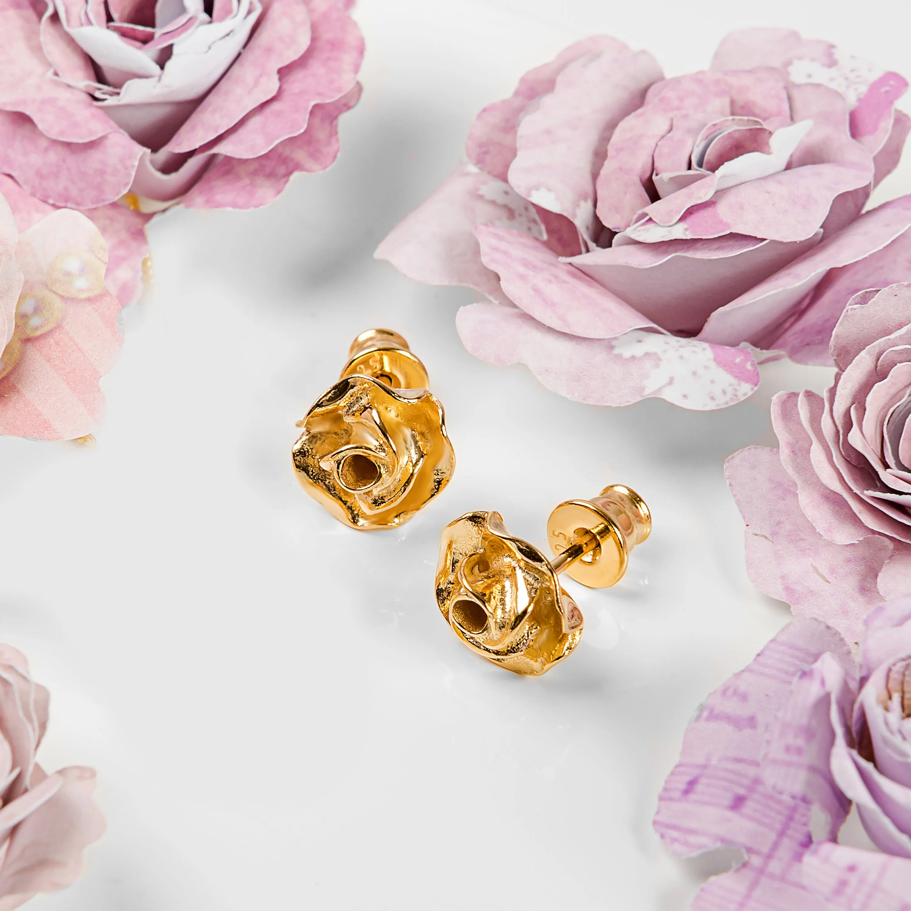 Rose Stud Earrings in Silver with 24ct Gold sold by Henryka product image thumbnail 2