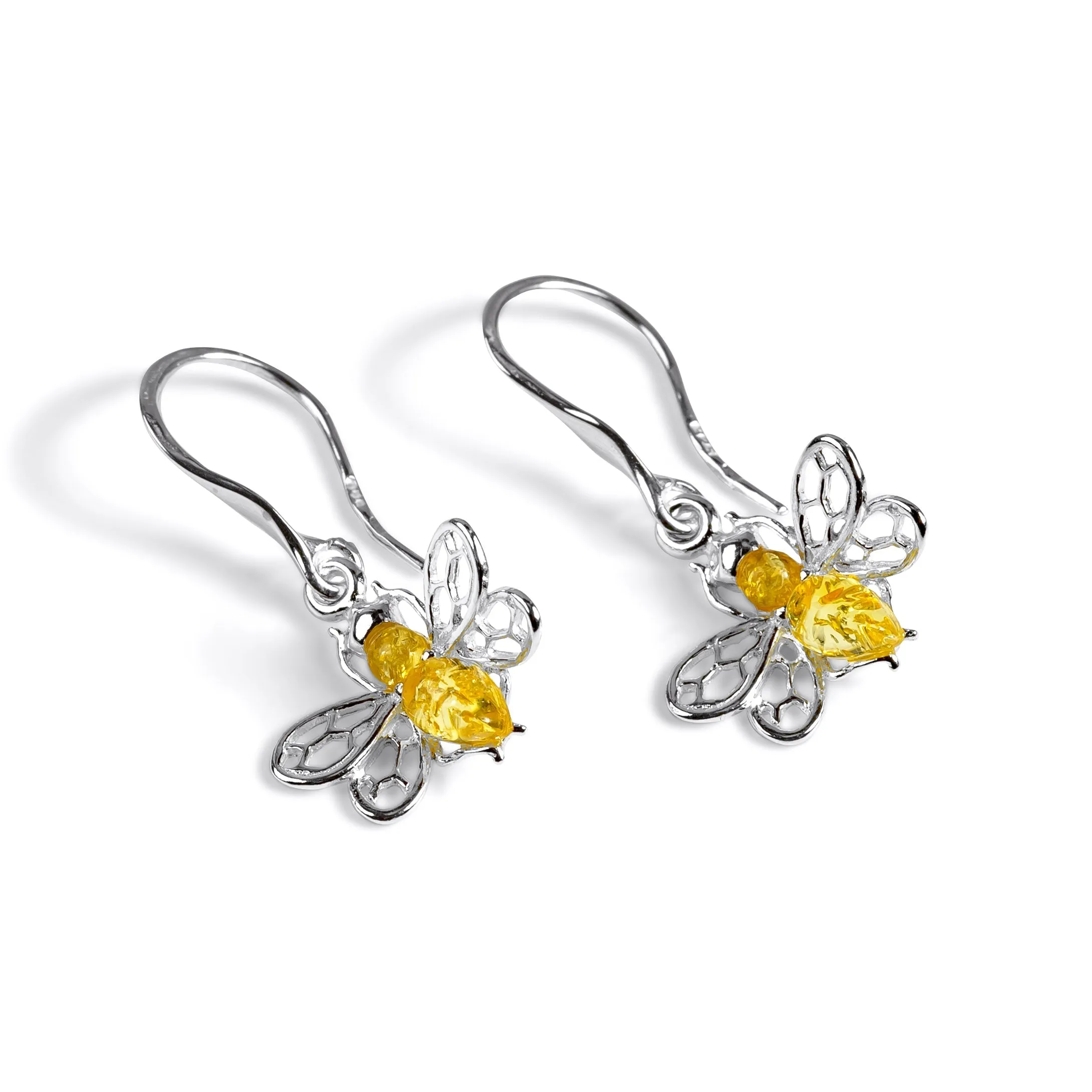 FREE GIFT | Honey Bee Drop Earrings in Silver and Yellow Amber sold by Henryka