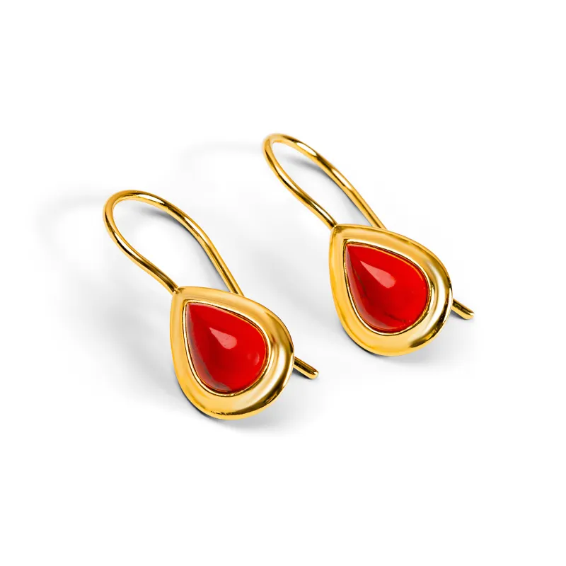 Classic Teardrop Hook Earrings in Silver with 24ct Gold & Coral sold by Henryka