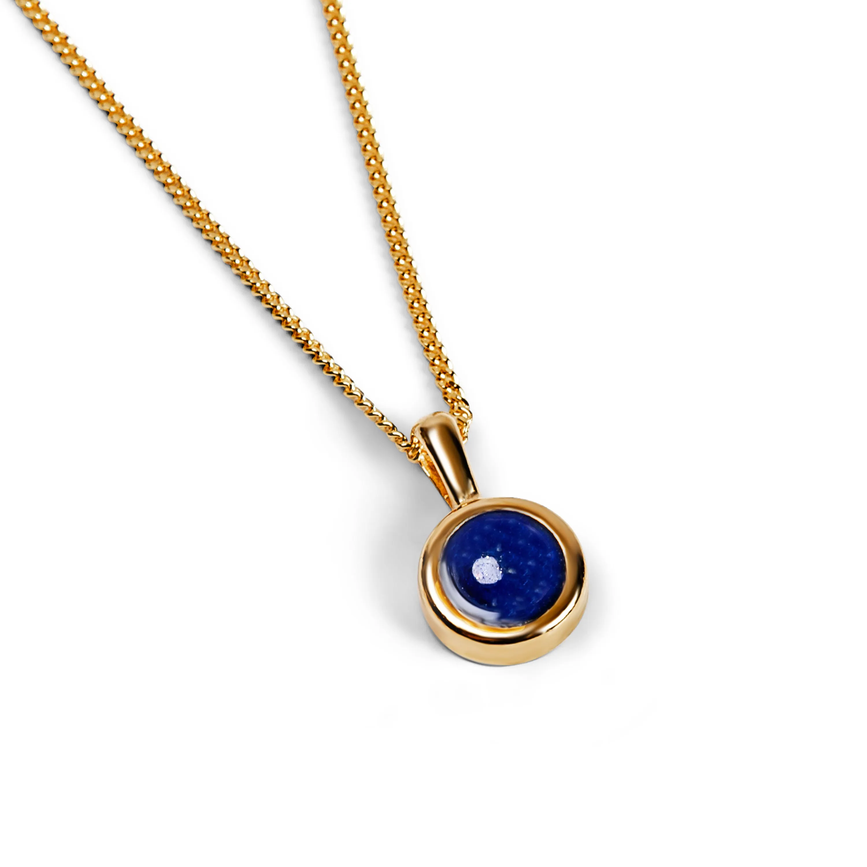 Round Charm Necklace in Silver with 24ct Gold & Lapis Lazuli sold by Henryka