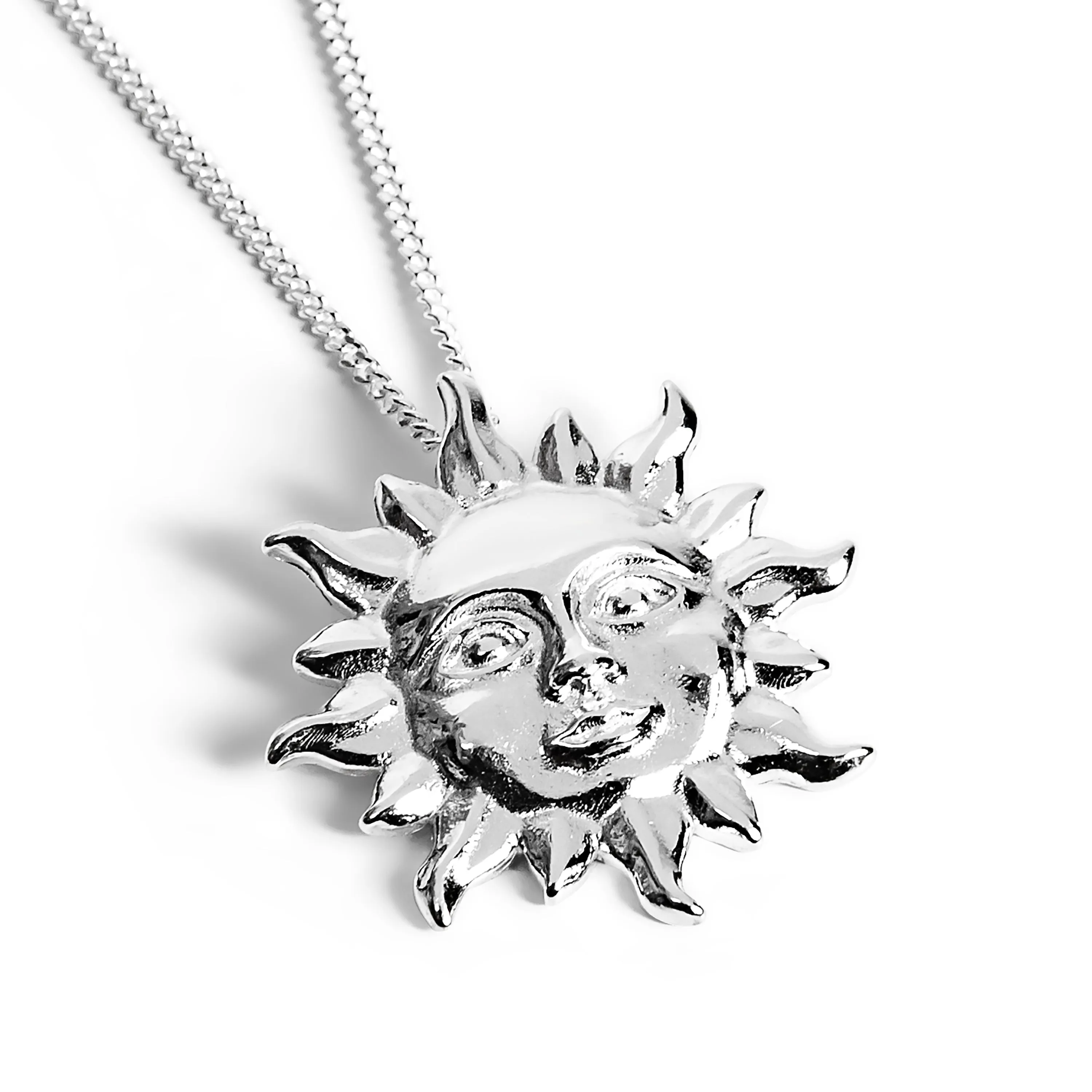 'Sun of May' Sun Face Necklace in Silver sold by Henryka