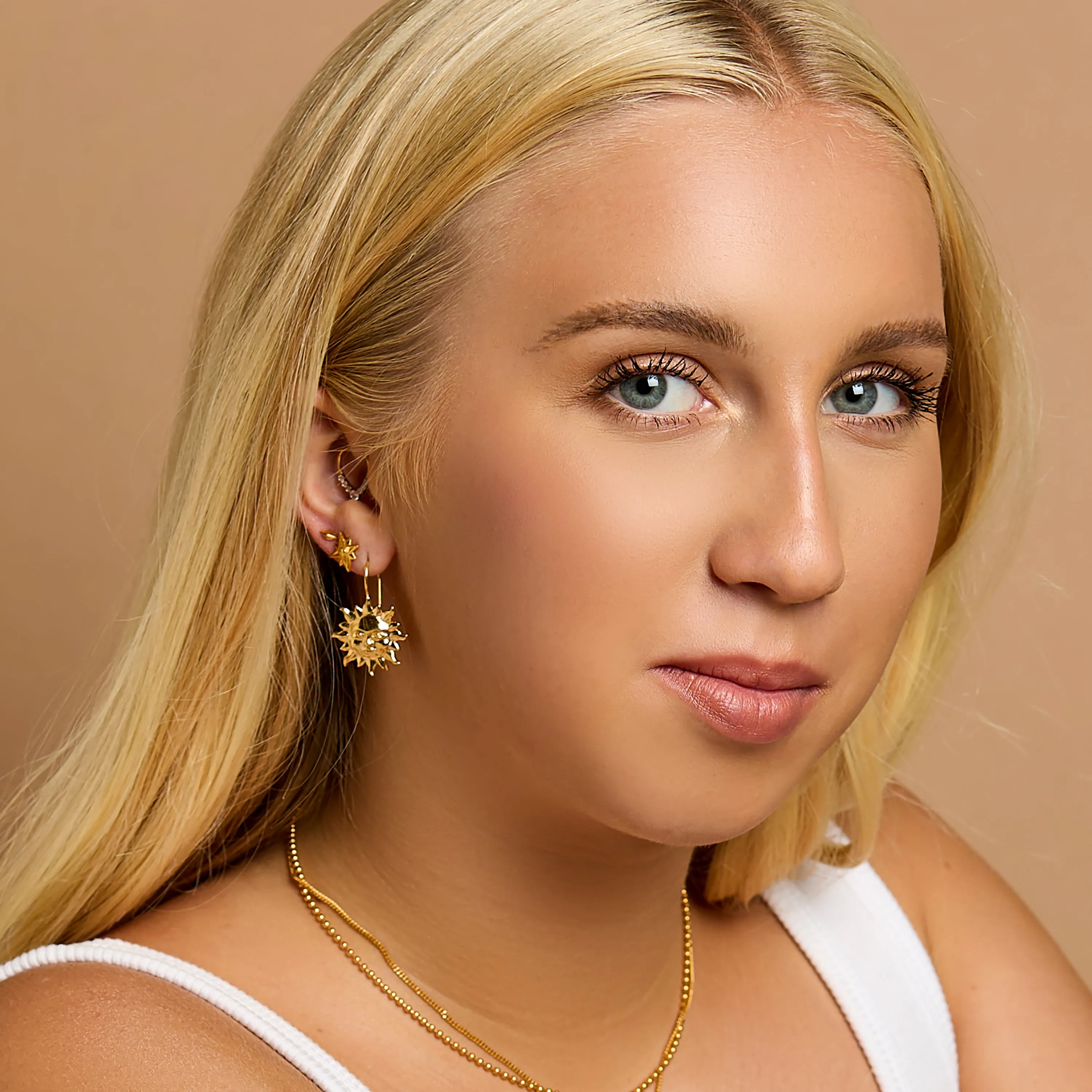 'Sun of May' Sun Face Hook Earrings in Silver with 24ct Gold sold by Henryka product image thumbnail 3