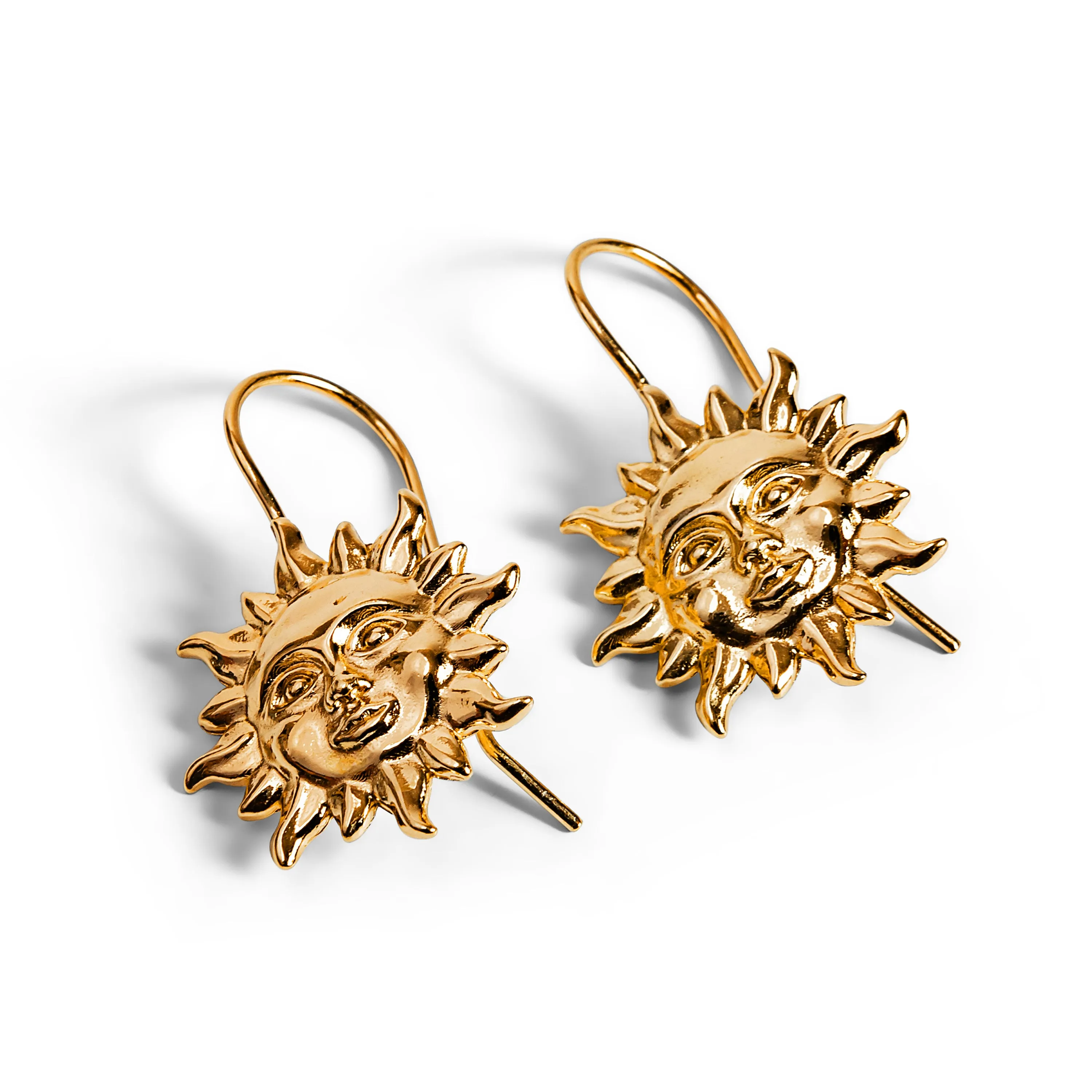 'Sun of May' Sun Face Hook Earrings in Silver with 24ct Gold sold by Henryka