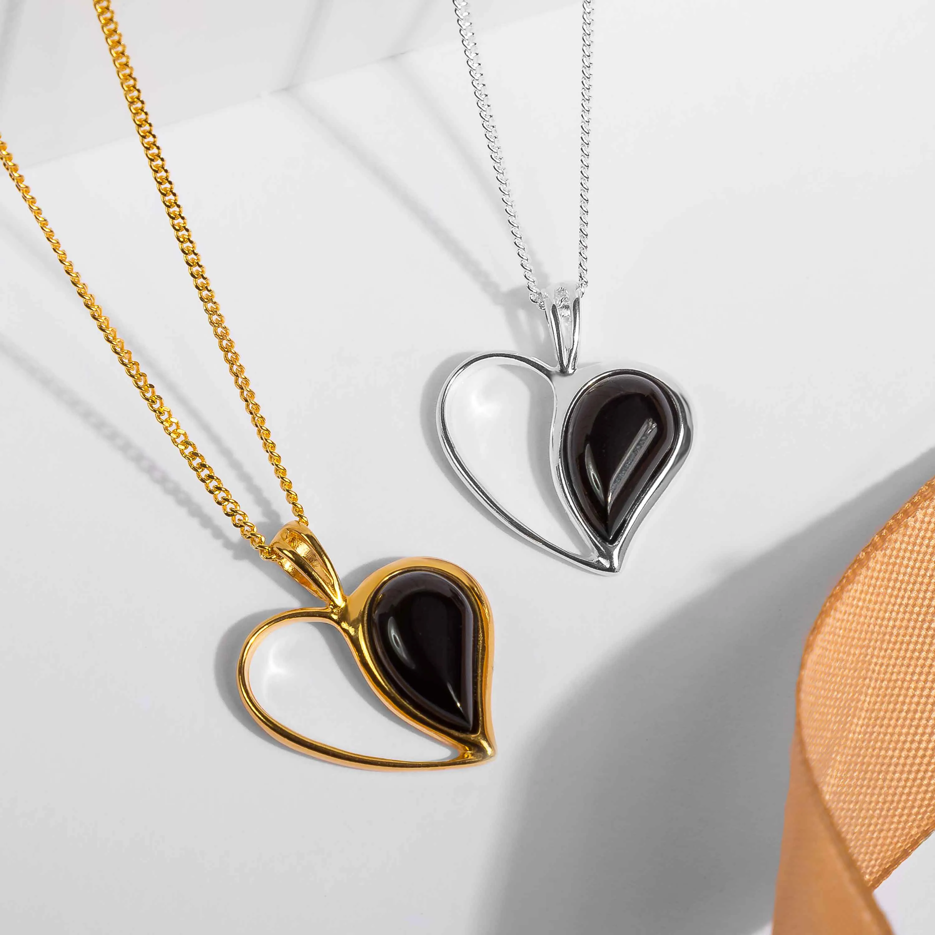Heart Necklace in Silver with 24ct Gold and Black Onyx sold by Henryka product image thumbnail 4