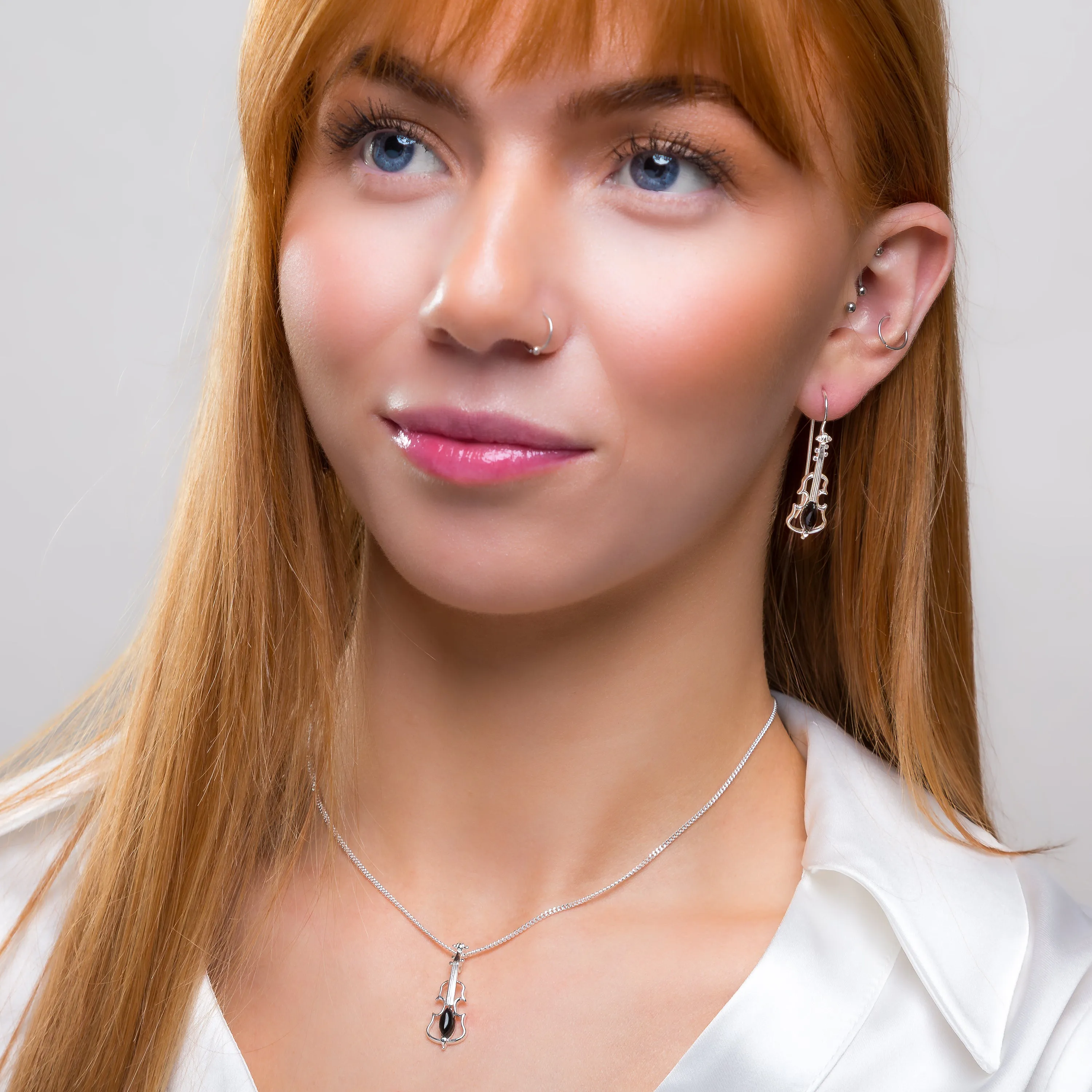 Music Violin Necklace in Silver and Black Onyx sold by Henryka product image thumbnail 3