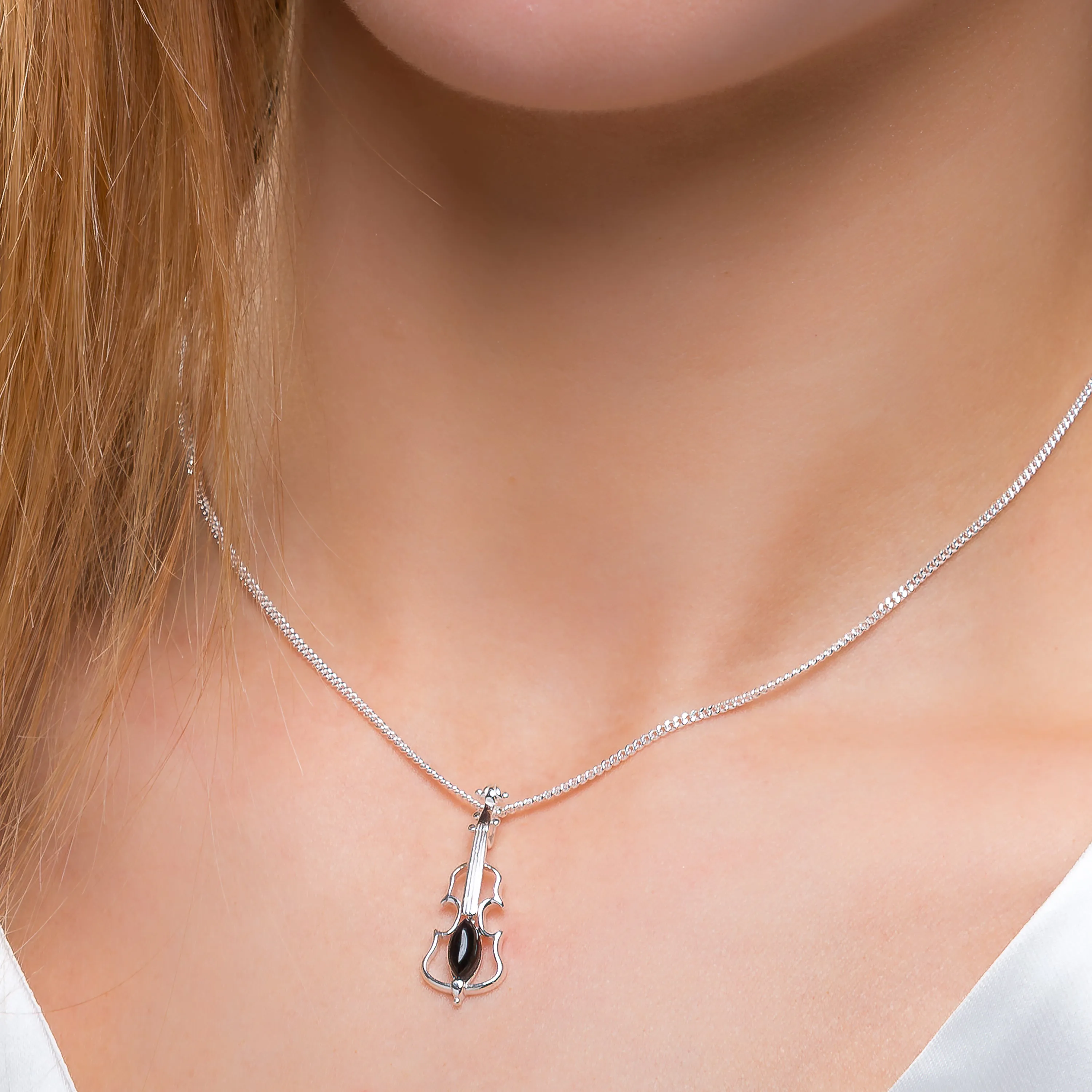 Music Violin Necklace in Silver and Black Onyx sold by Henryka product image thumbnail 2