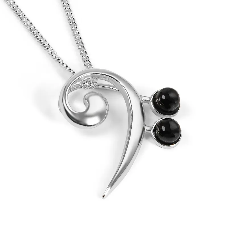 Music Bass Clef Necklace in Silver and Black Onyx sold by Henryka